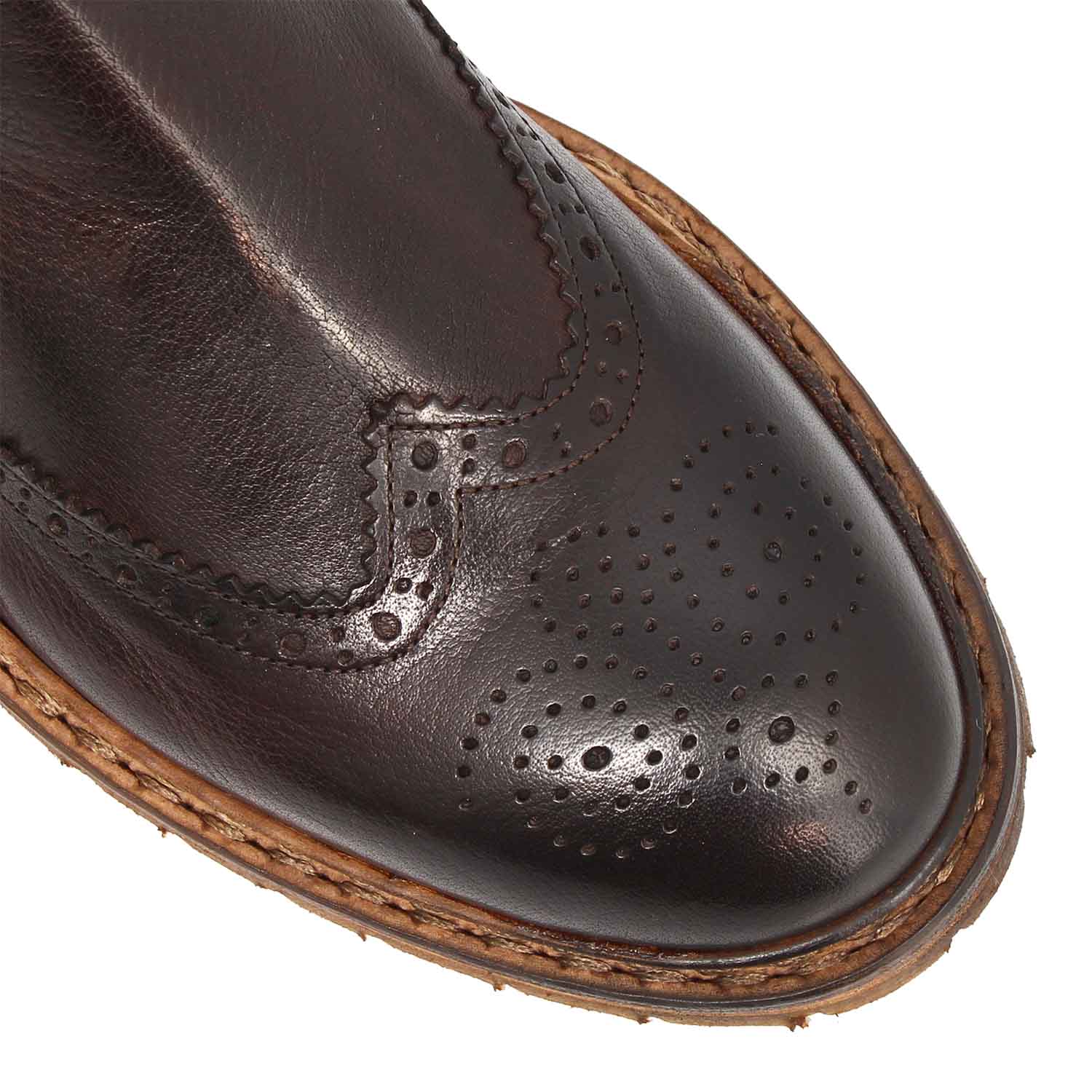 Leonardo Shoes Basilio stivaletto Chelsea pelle marrone scuro brogue