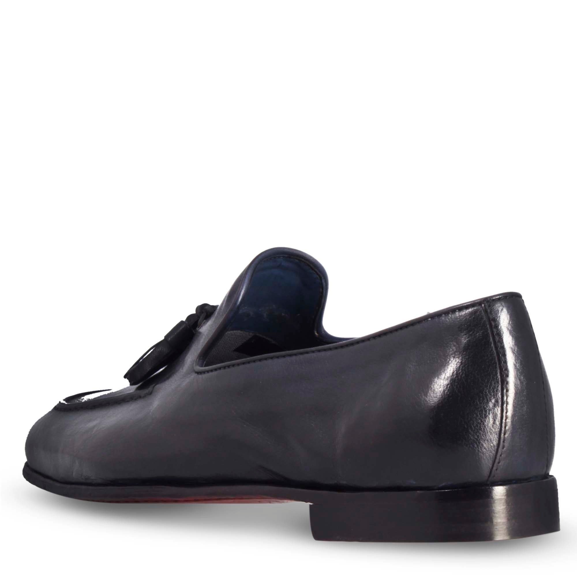 Leonardo Shoes Cavour Mocassino Uomo Pelle Blu con Nappine