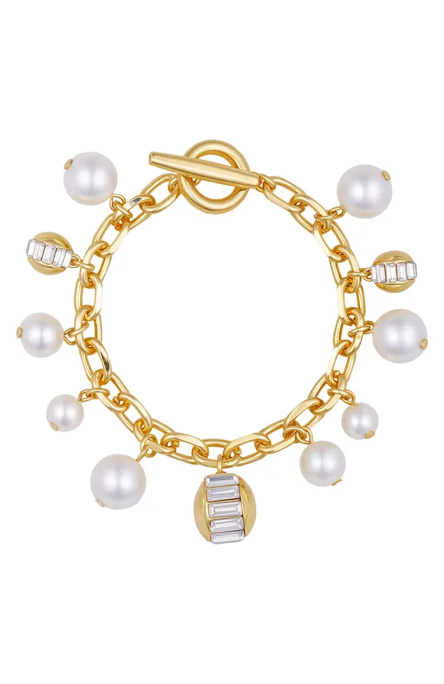 Vince Camuto Bracciale Oro Perle Cristalli Baguette
