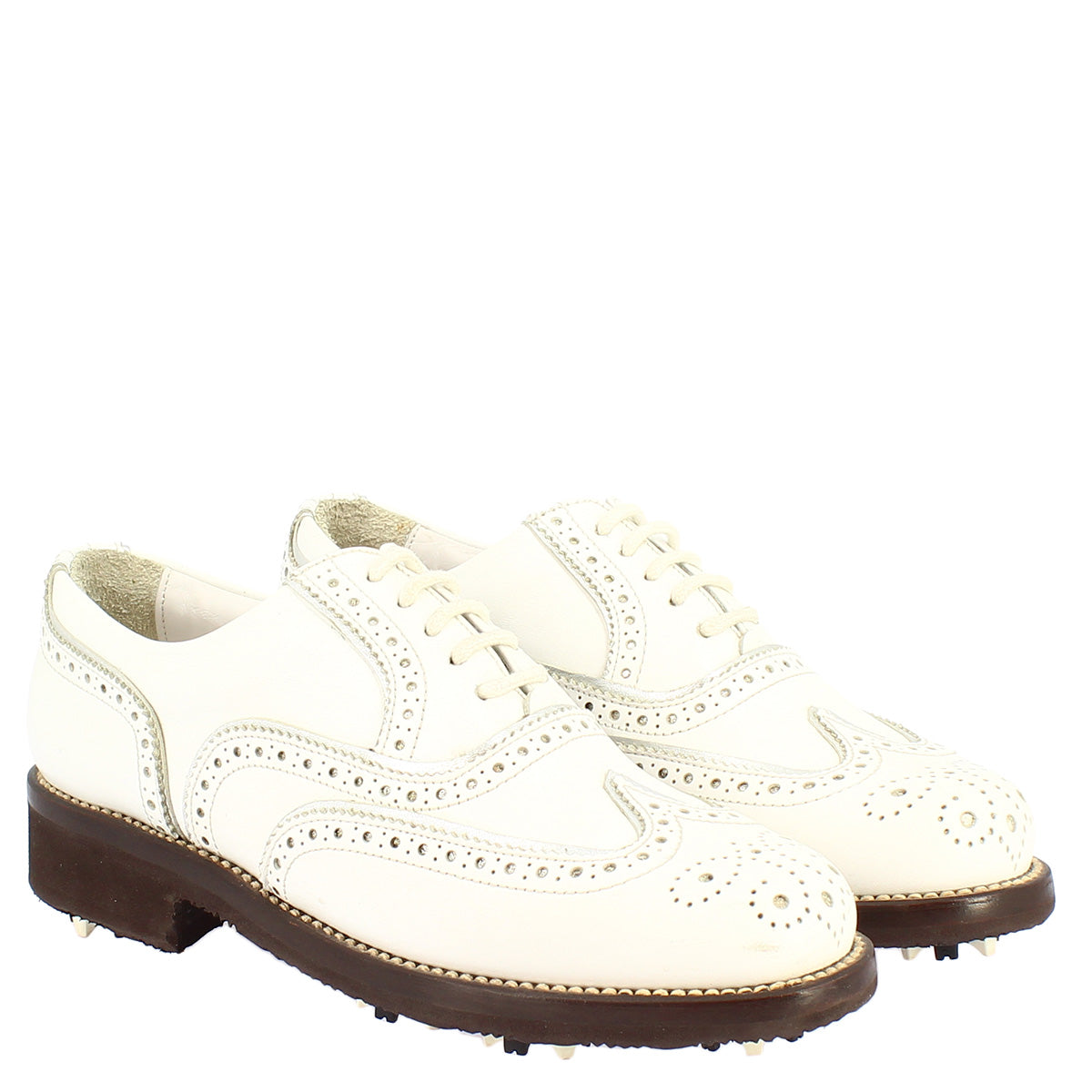 Leonardo Shoes Golf Scarpe da Golf Bianco Pelle Impermeabili