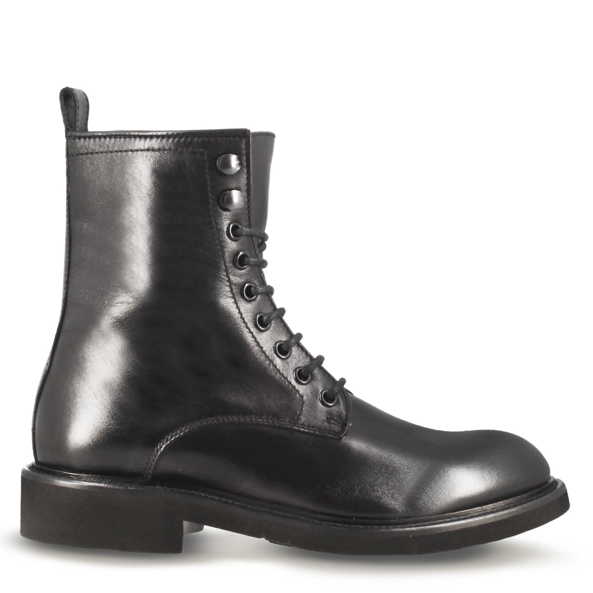 Leonardo Shoes Stivali Donna anfibio pelle nero lacci