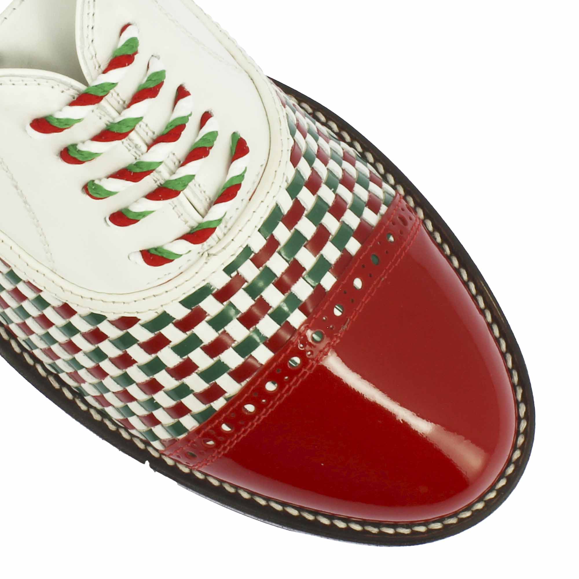 Leonardo Shoes Golf Scarpe golf pelle intrecciata bianco tricolore