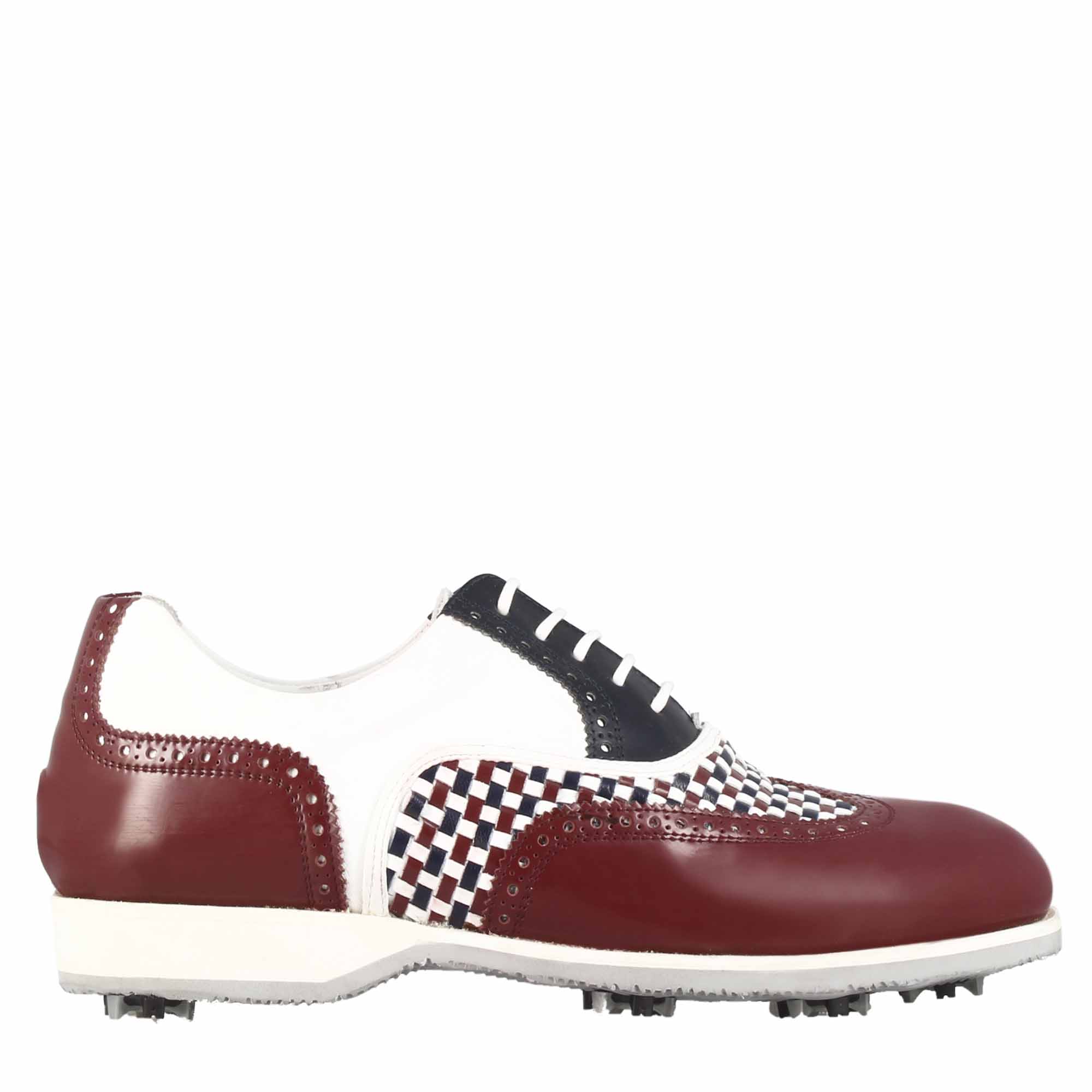 Leonardo Shoes Golf Calzature scarpe golf pelle bianco bordeaux