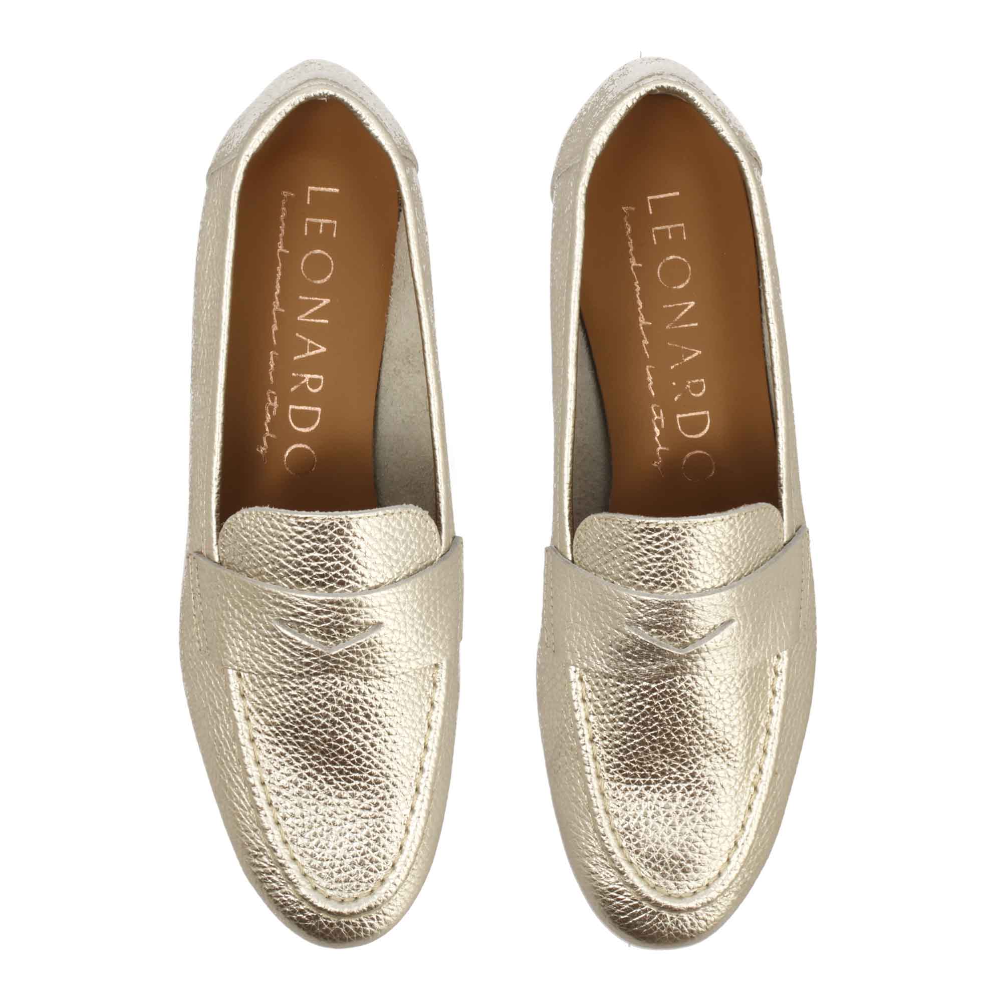 Leonardo Shoes Brenta Mocassino Pelle Oro Tacco Basso