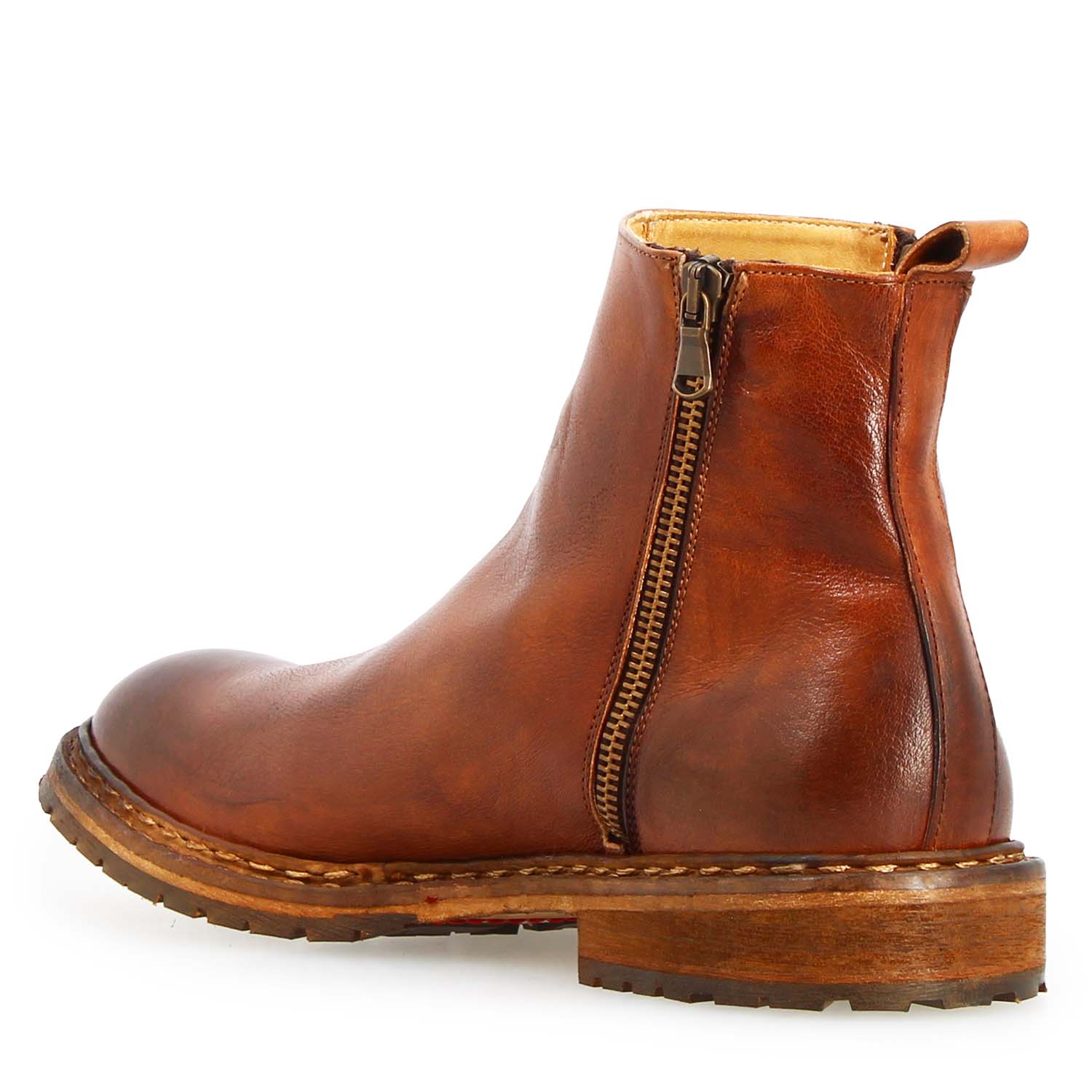 Leonardo Shoes Stivaletti Uomo Enea Marrone zip concia vegetale