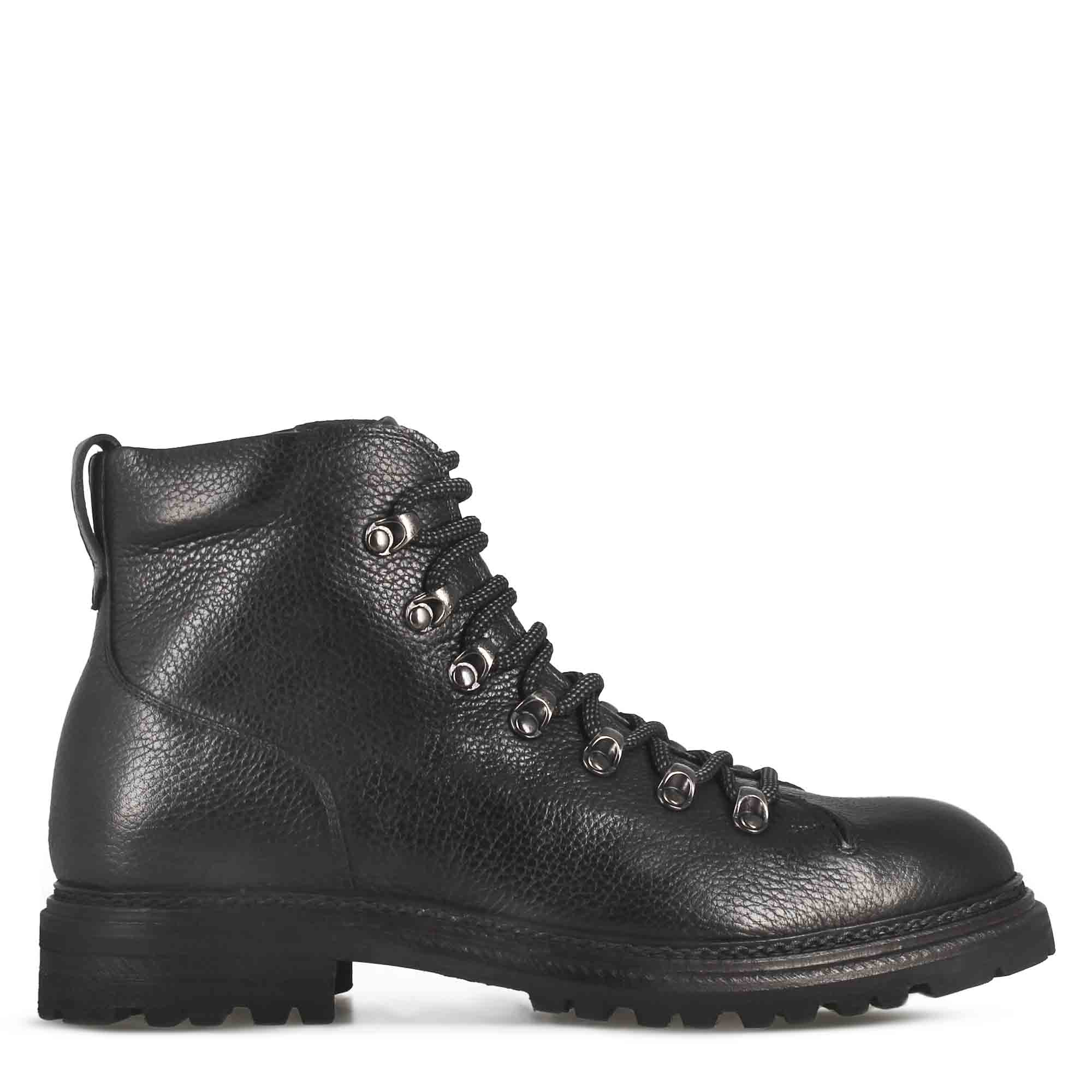 Leonardo Shoes Stivaletti Uomo anfibio pelle nero lacci