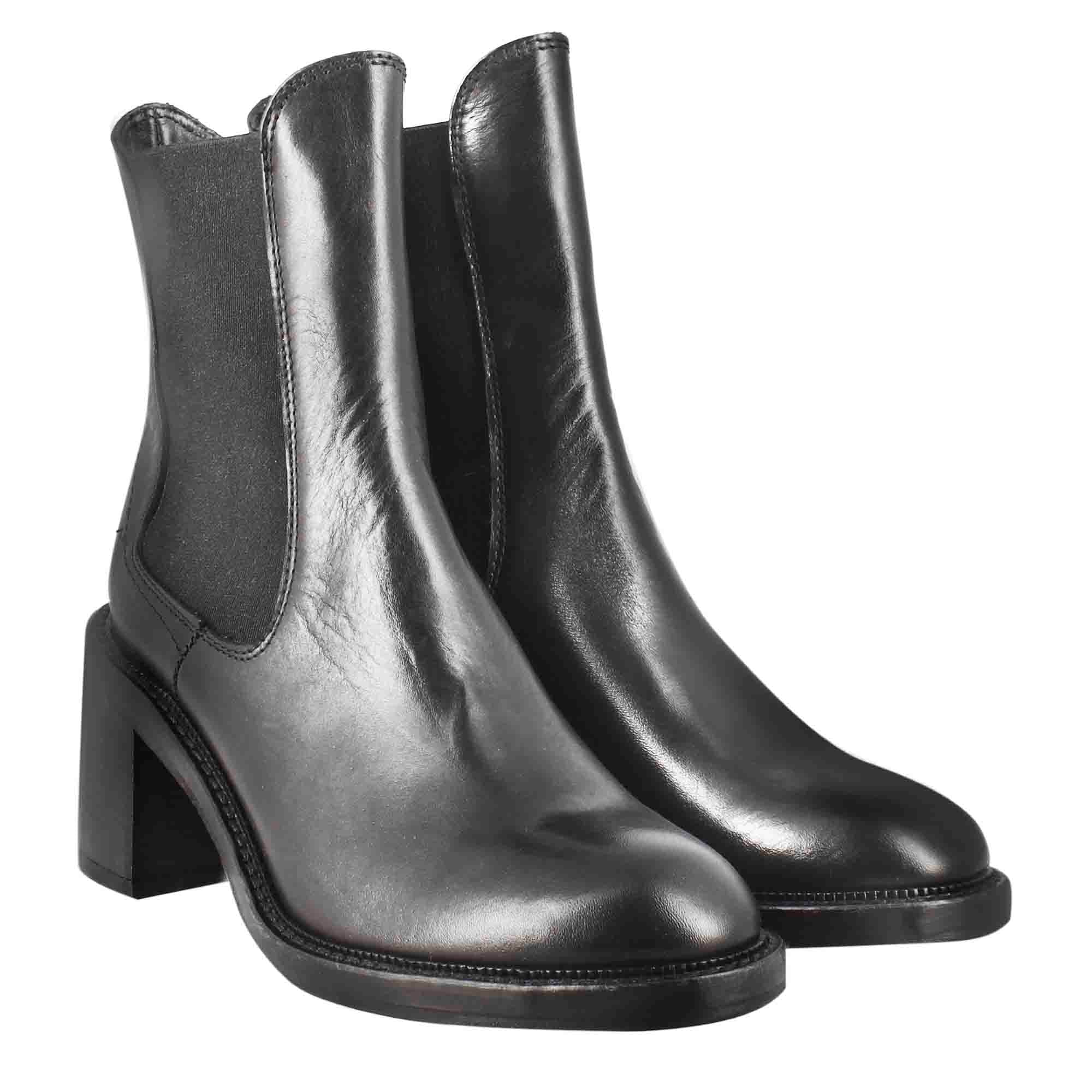 Leonardo Shoes Diver Chelsea Stivaletti Donna Pelle Nero