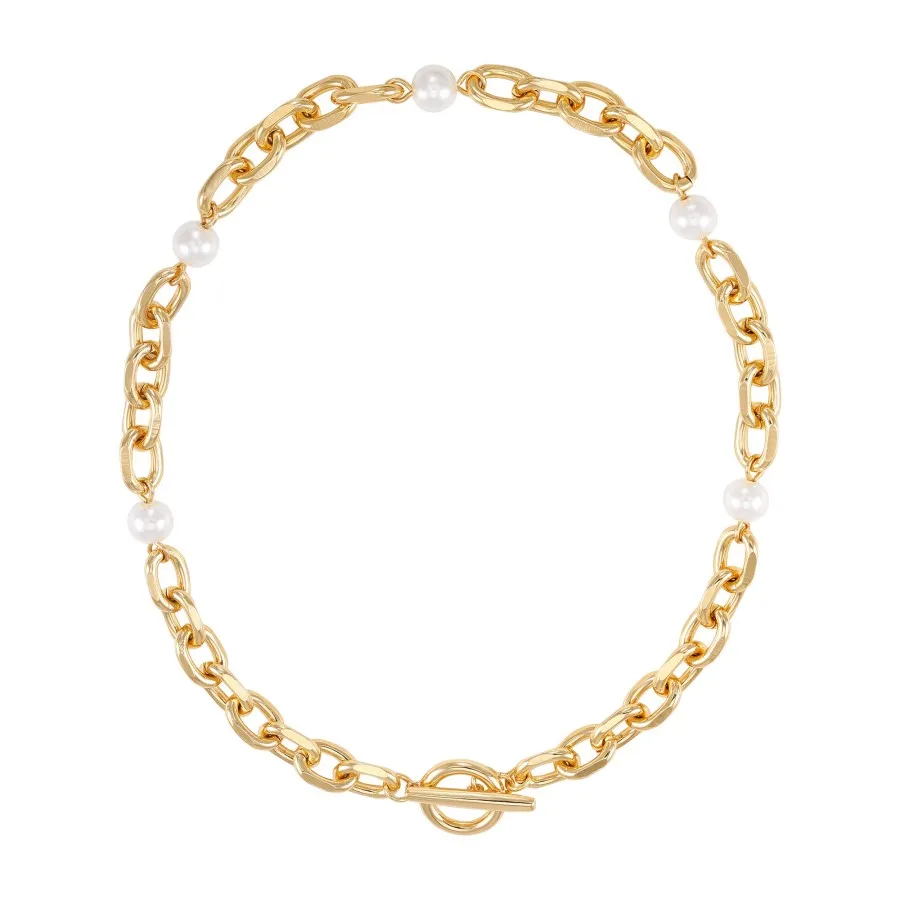 Vince Camuto collana perle dorate donna chiusura barilotto