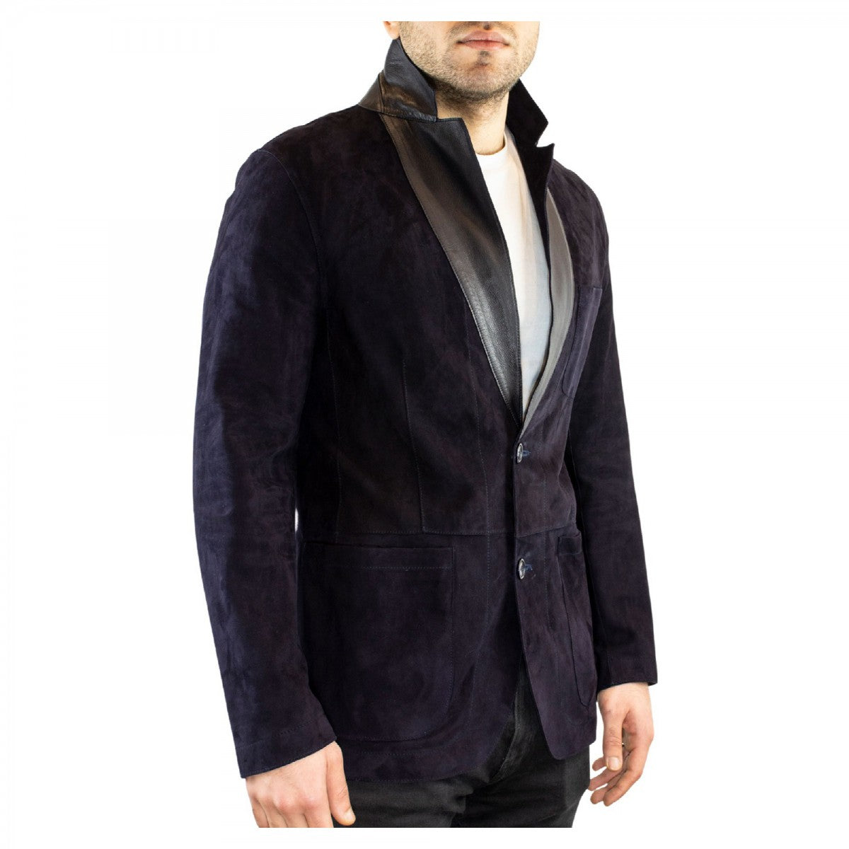 Leonardo Shoes giacca pelle uomo blu reversibile renna agnello