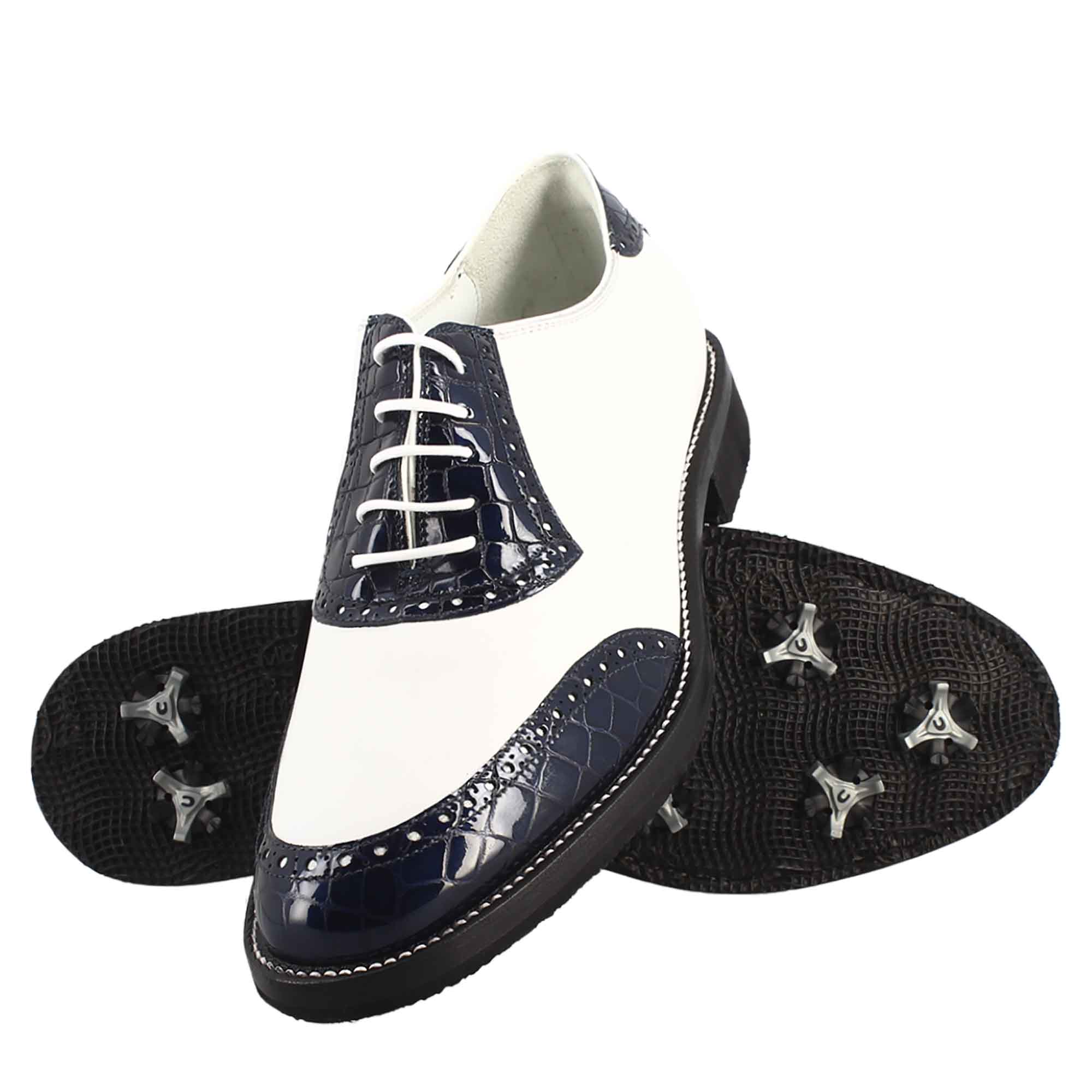 Leonardo Shoes scarpe golf pelle bianco con cocco blu