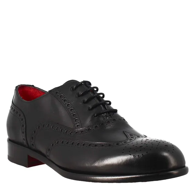 Leonardo Shoes Oxford Brogue Nero Pelle Francesina Uomo