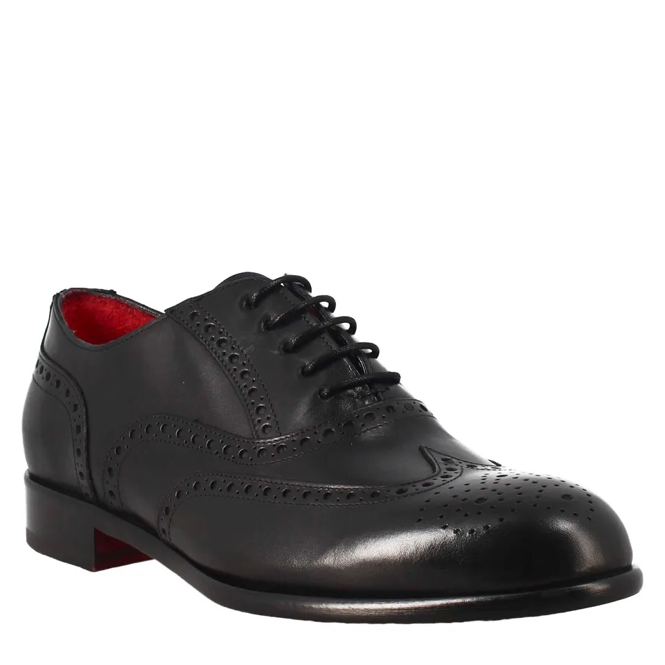 Leonardo Shoes Oxford Brogue Nero Pelle Francesina Uomo
