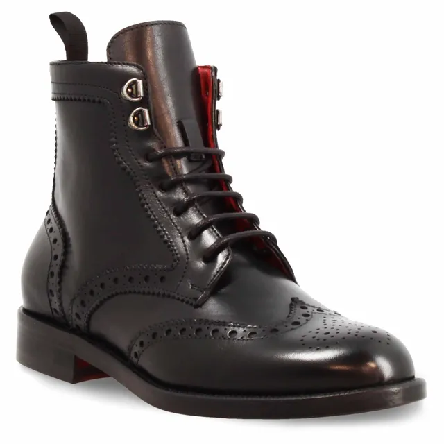 Leonardo Shoes Anfibio Donna Brogue Pelle Nera