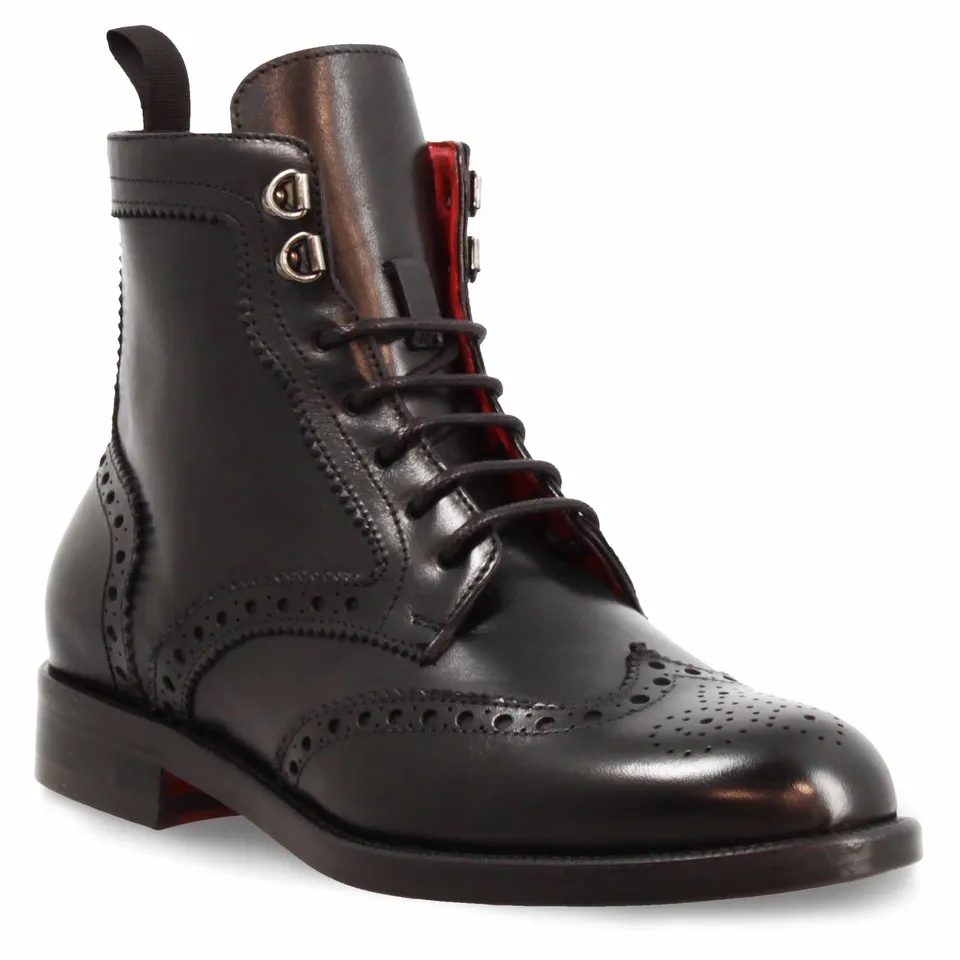 Leonardo Shoes Anfibio Donna Brogue Pelle Nera