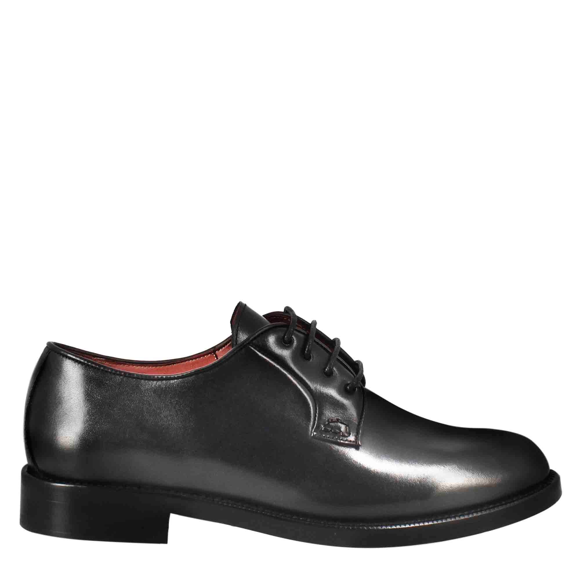 Leonardo Shoes Scarpe Stringate Donna derby pelle nero cuoio