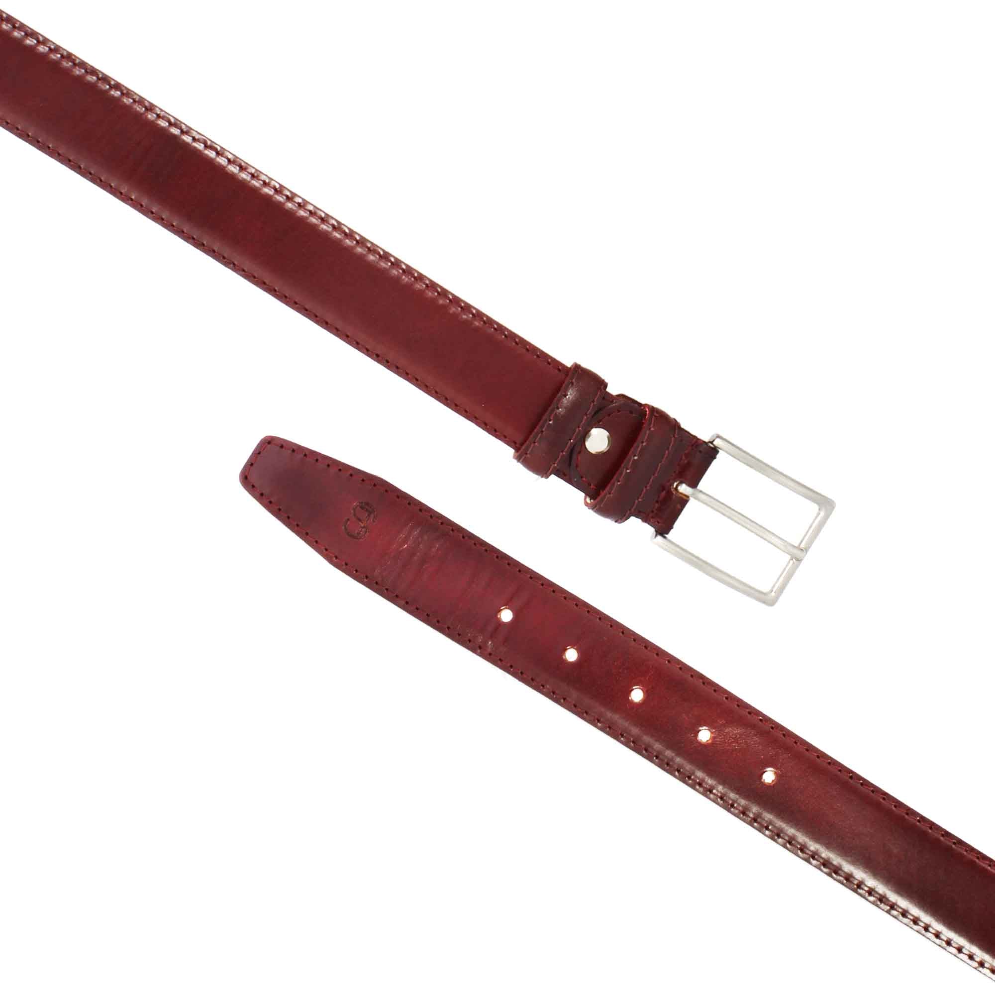 Leonardo Shoes cintura uomo bordeaux pelle pieno fiore fibbia