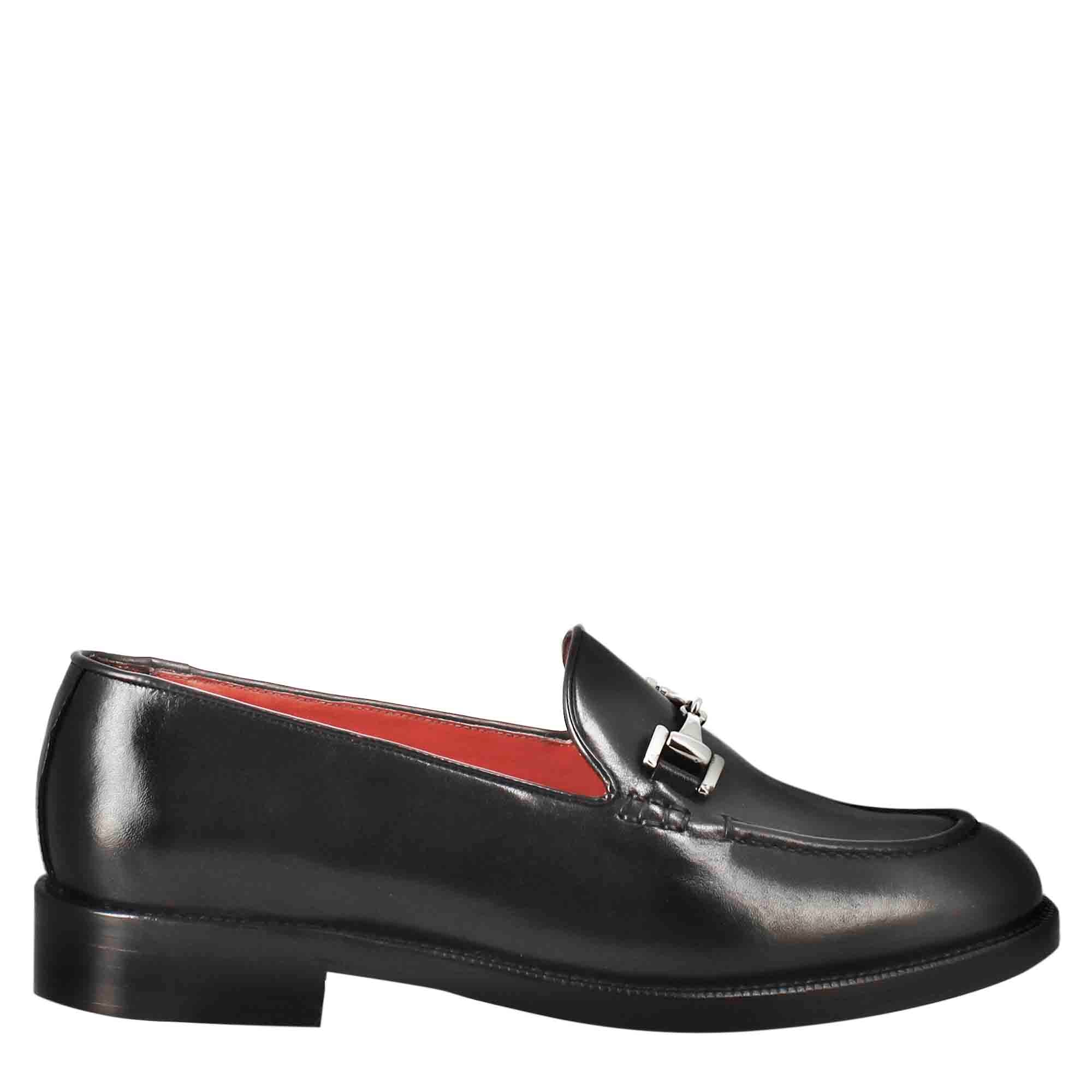 Leonardo Shoes mocassini donna nero pelle fibbia artigianali