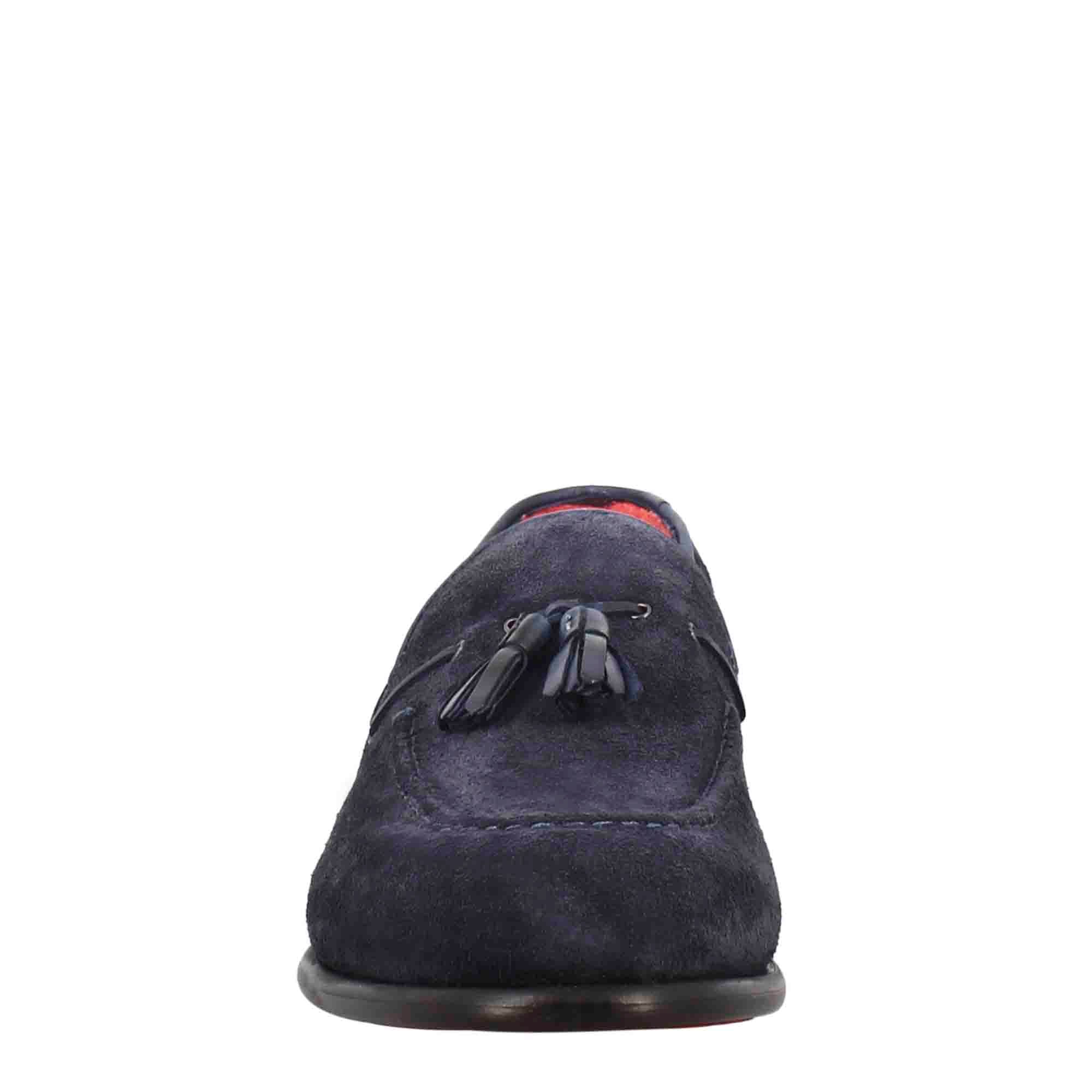 Leonardo Shoes Mocassini Uomo Nappine Blu Scamosciato