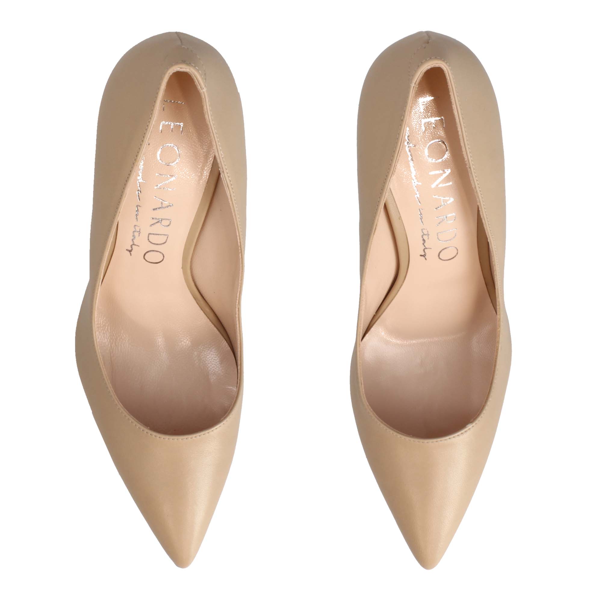 Leonardo decollete donna beige tacco 10 pelle