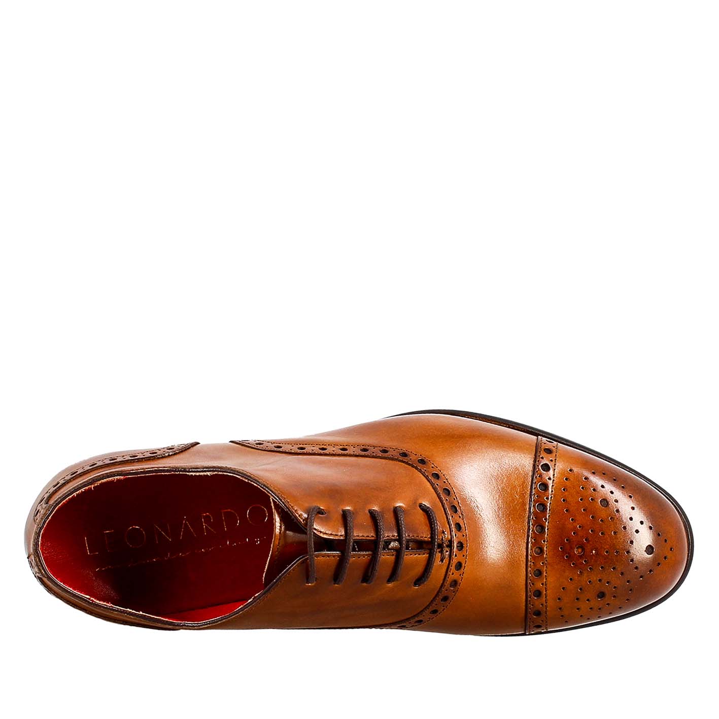 Leonardo Shoes Oxford Uomo Semi Brogue Marrone Pelle Siena