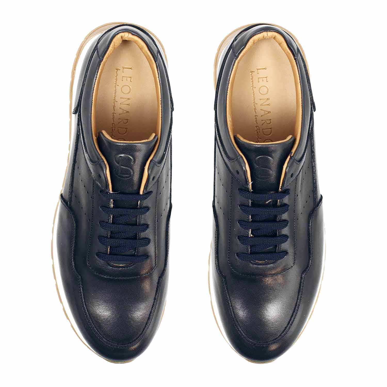 Leonardo Shoes Sneakers Uomo Ateneo pelle blu navy luxury