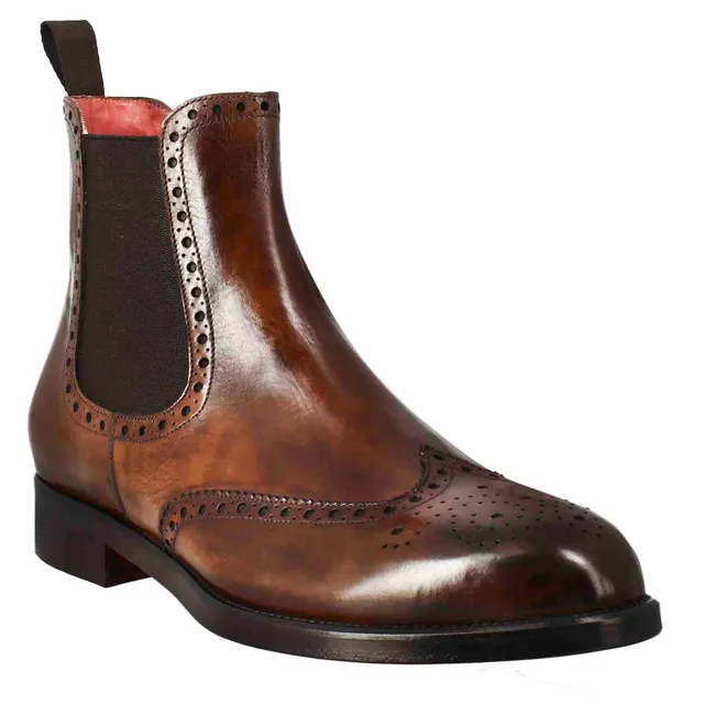 Leonardo Shoes Stivaletti uomo chelsea brogue pelle marrone