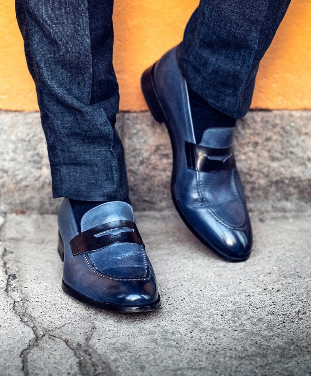 Ace Marks Greg mocassini uomo pelle avio nero penny loafer
