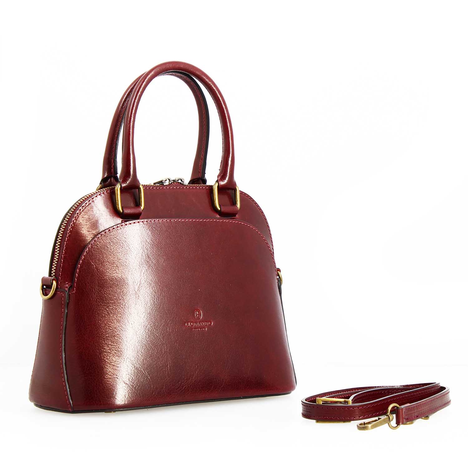 Leonardo Zaira Borsa mano donna pelle bordeaux cupola