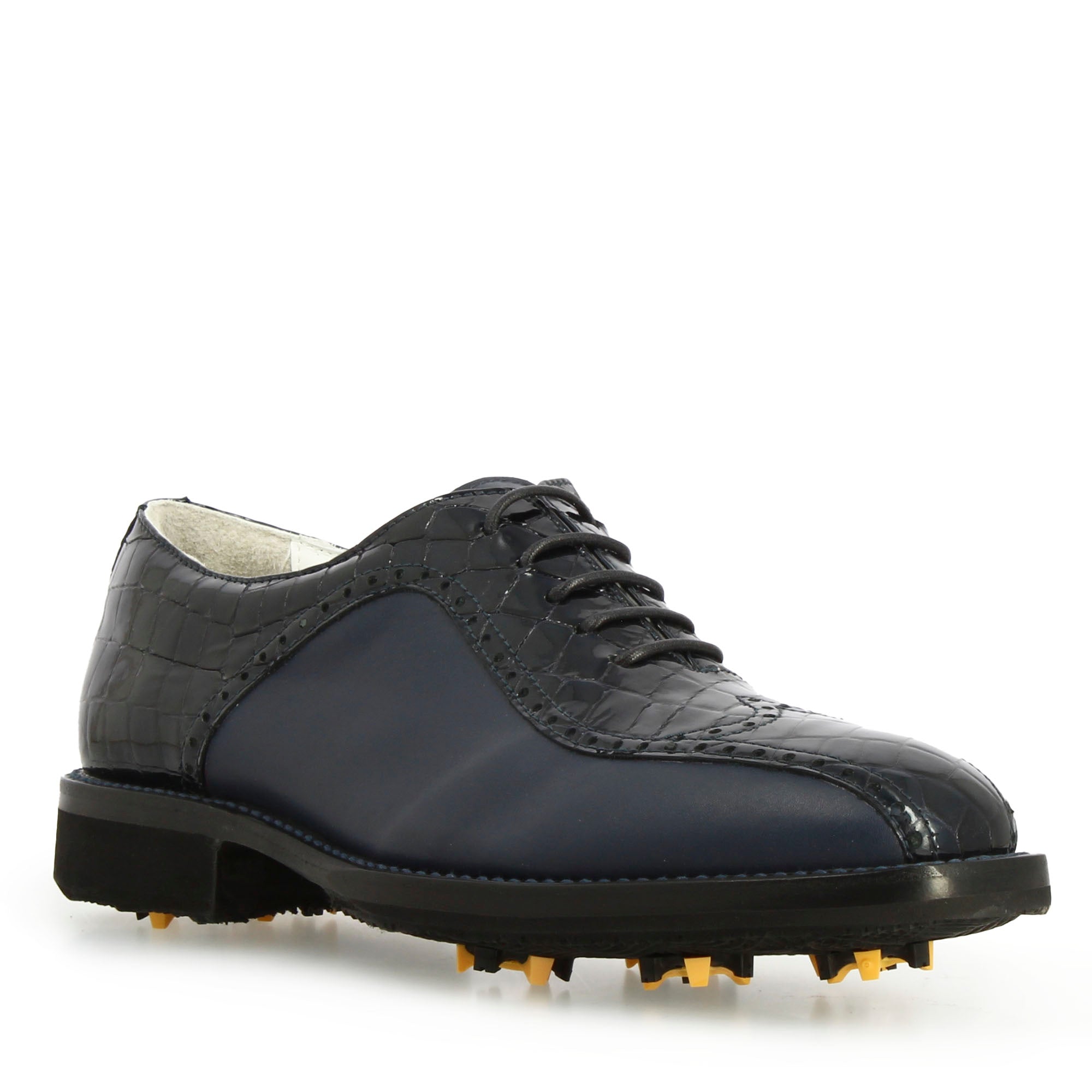 Leonardo Shoes Golf Calzature Pelle Blu Scuro Tacchetti