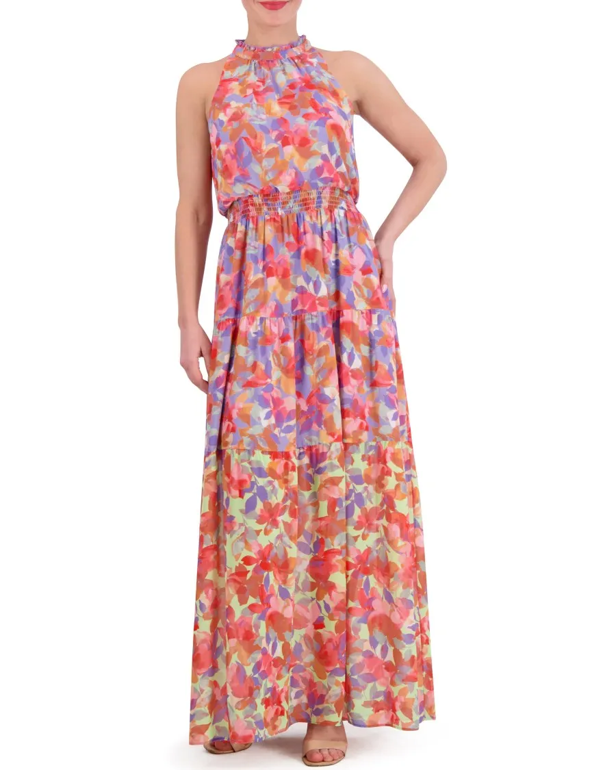 Vince Camuto abito chiffon floreale vita arricciata