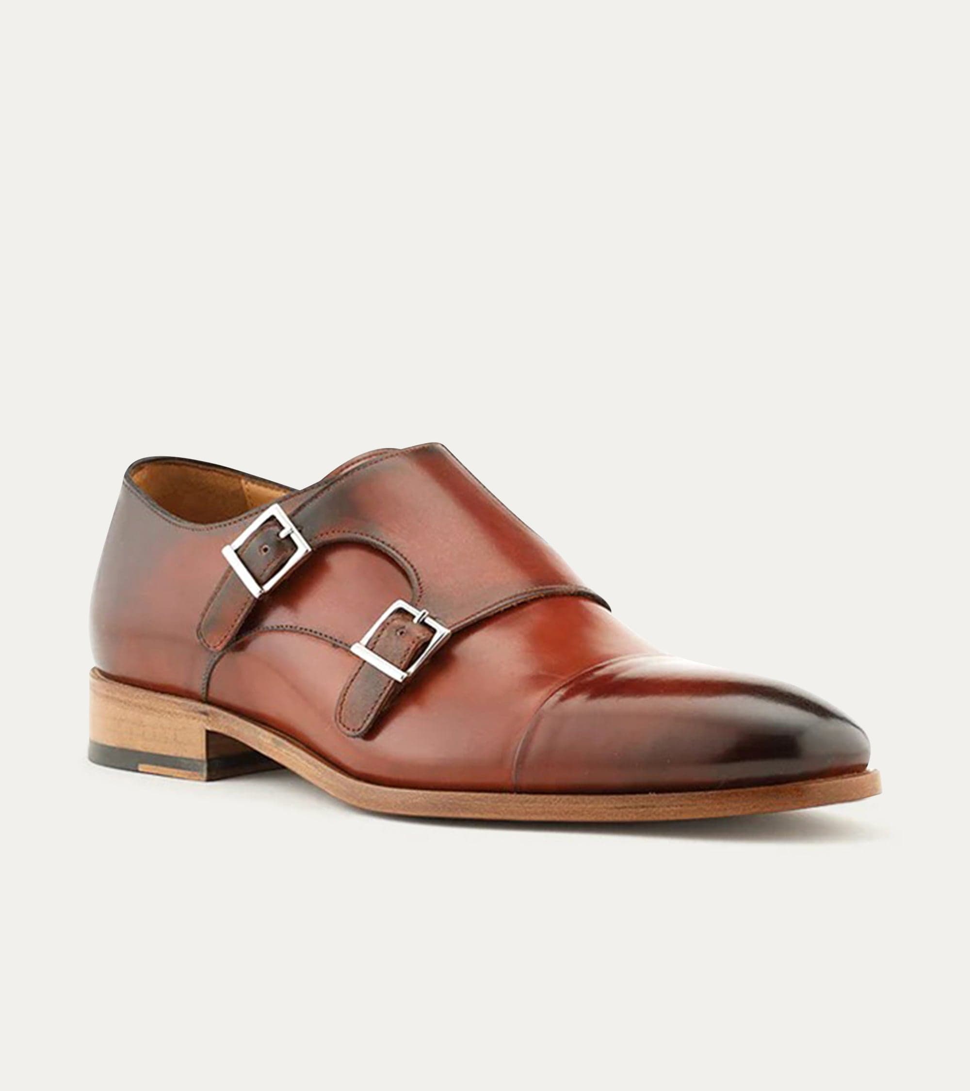 Ace Marks Theo monkstrap uomo pelle brandy doppia fibbia