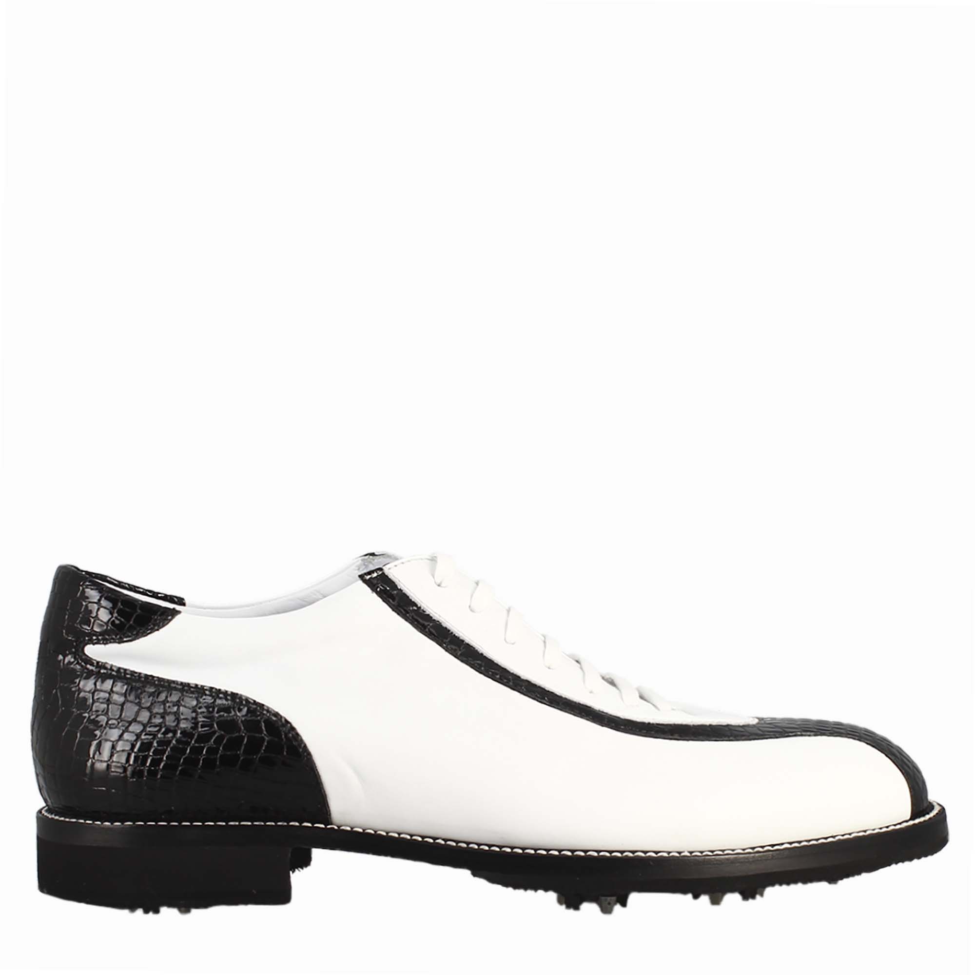 Leonardo Shoes Golf Scarpe Golf Pelle Bianco Cocco Nero