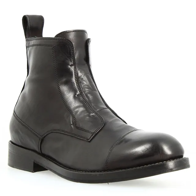 Leonardo Shoes Cap Toe stivaletti uomo nero pelle liscia
