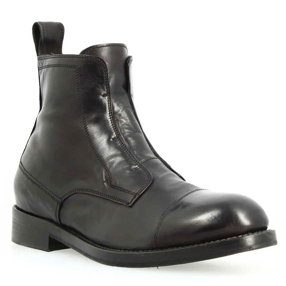 Leonardo Shoes Cap Toe stivaletti uomo nero pelle liscia