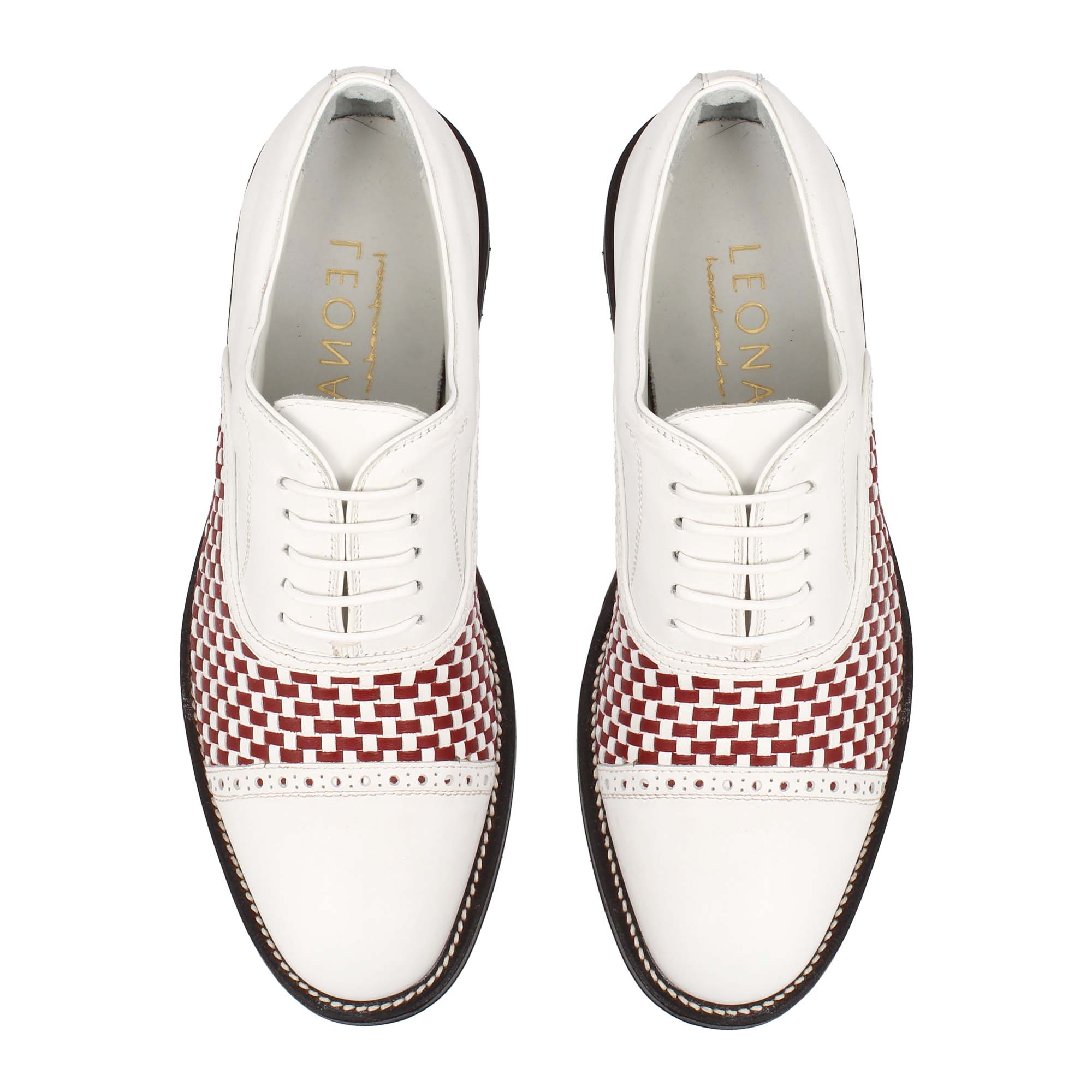 Leonardo Shoes Golf Calzature scarpe golf pelle bianco rosso