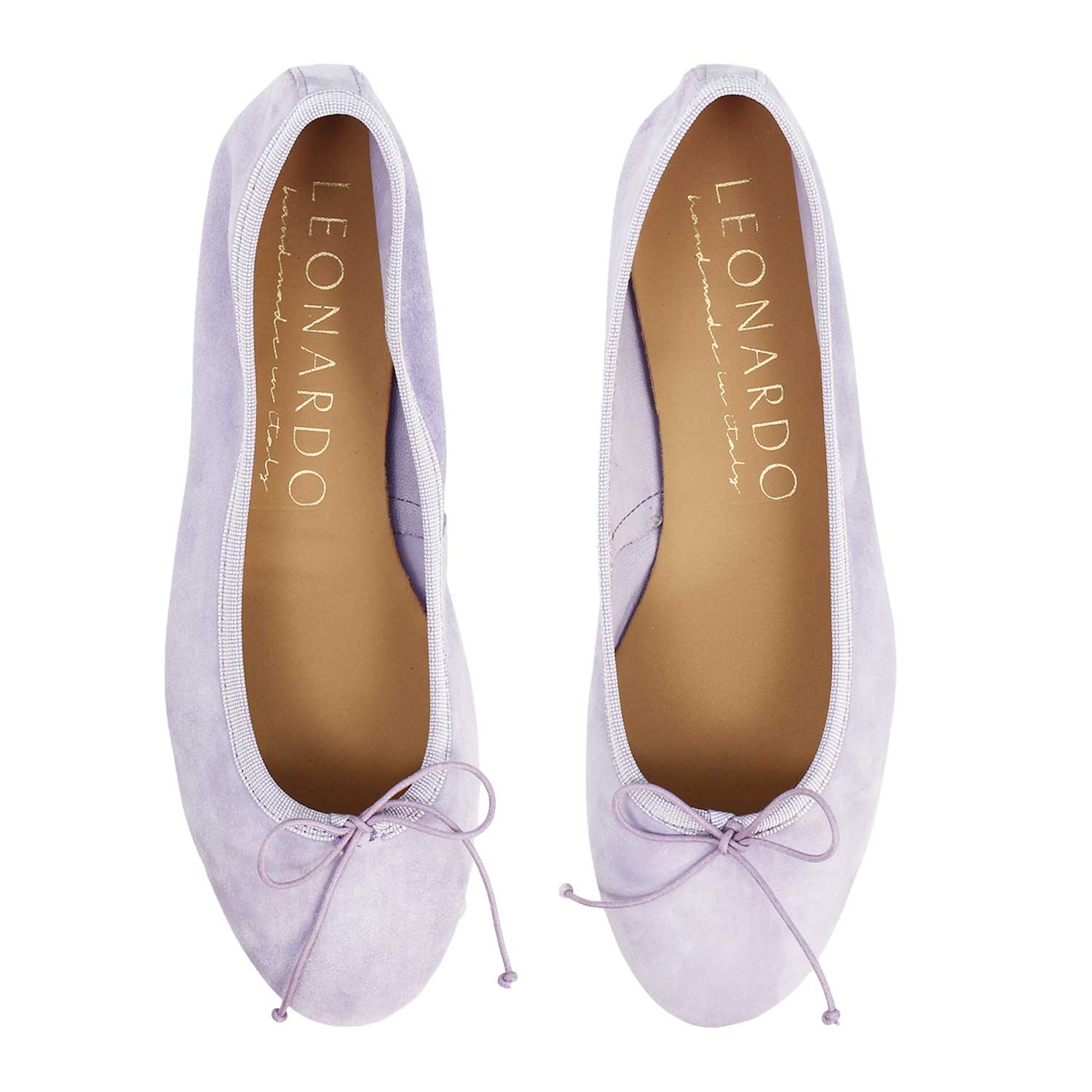 Leonardo Shoes Fiocco ballerine donna camoscio lilla tacco 1cm