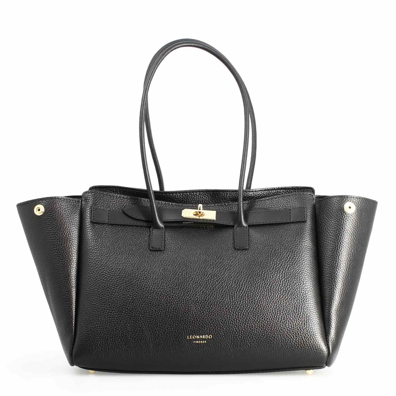 Leonardo Shoes Borsa Giulia Donna Pelle Nera Martellata