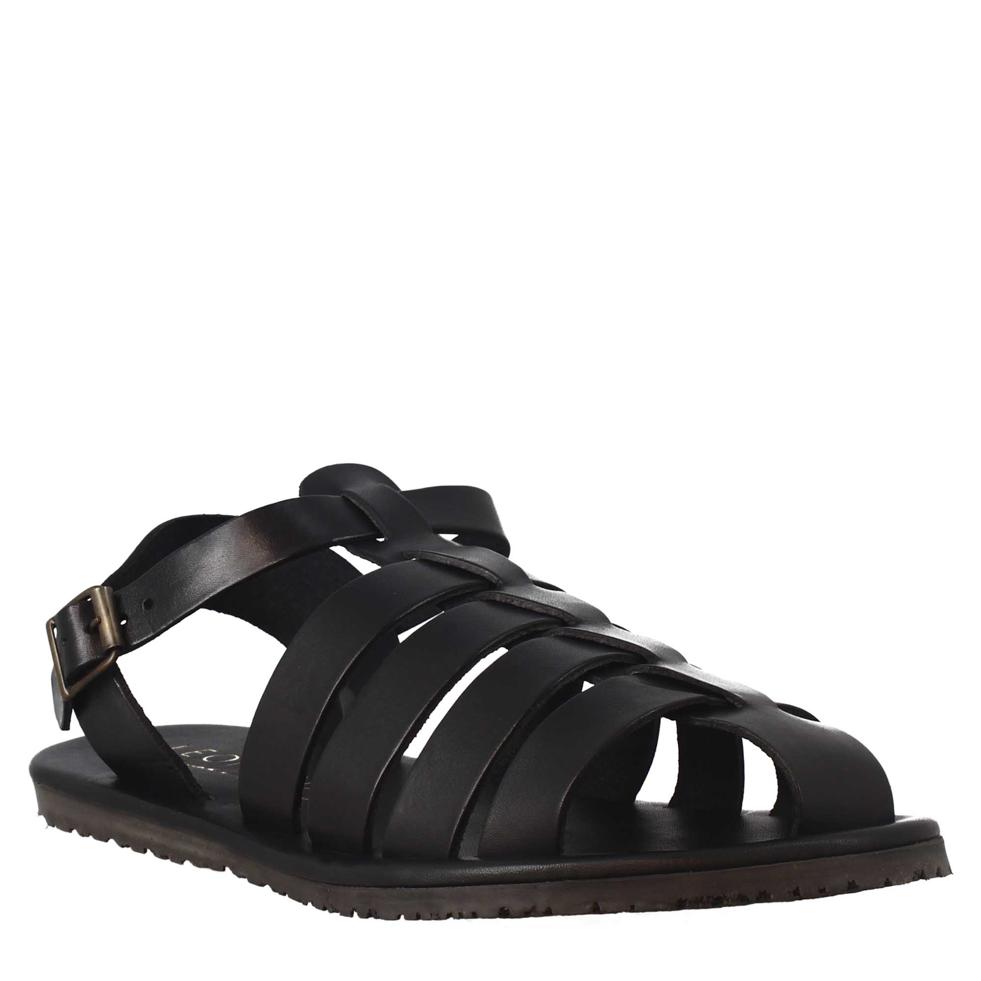 Leonardo Shoes sandali francescani uomo nero fibbia