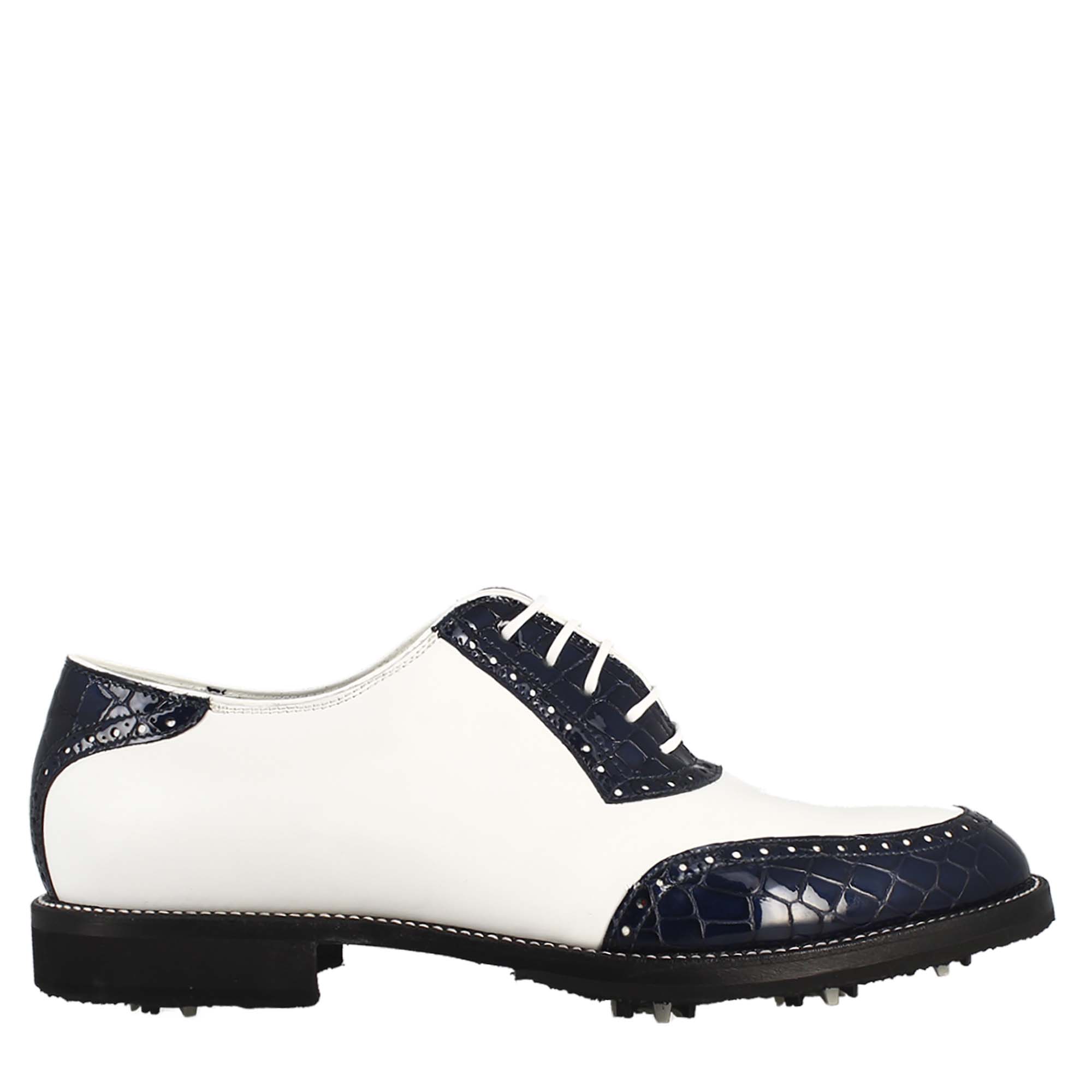 Leonardo Shoes scarpe golf pelle bianco con cocco blu