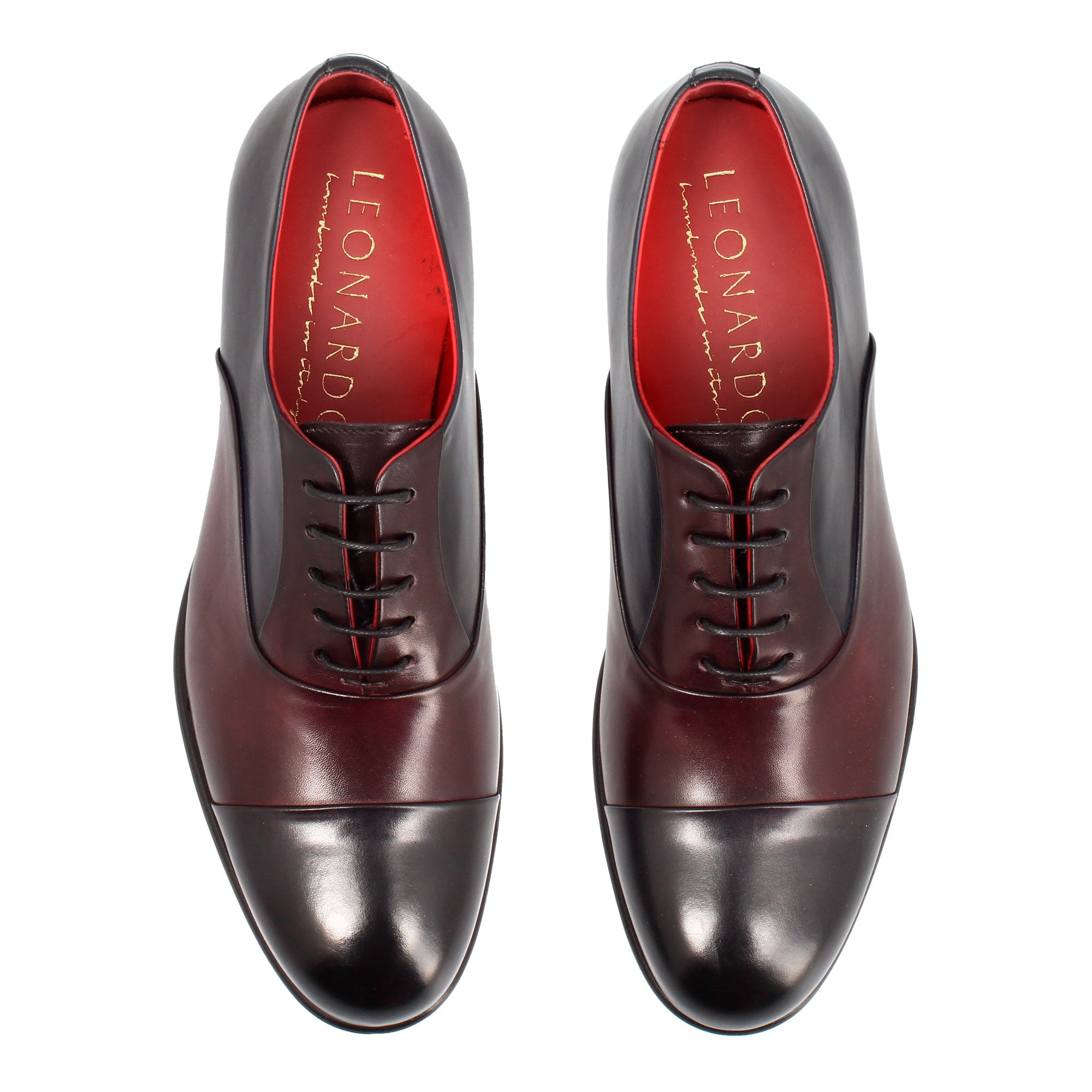 Leonardo Shoes Oxford francesina marrone blu pelle cuoio