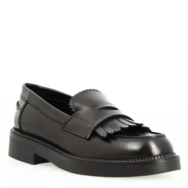 Leonardo Shoes Mocassini Donna Domitilla22 Nero Pelle Frange