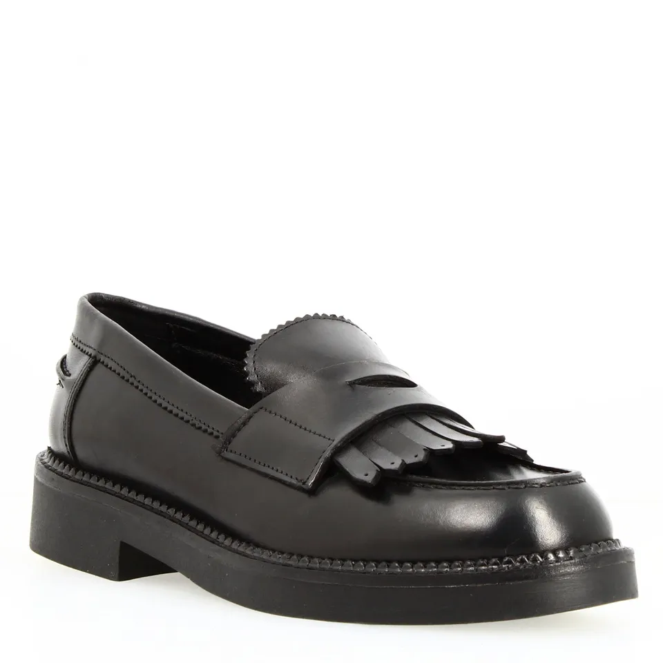 Leonardo Shoes Mocassini Donna Domitilla22 Nero Pelle Frange
