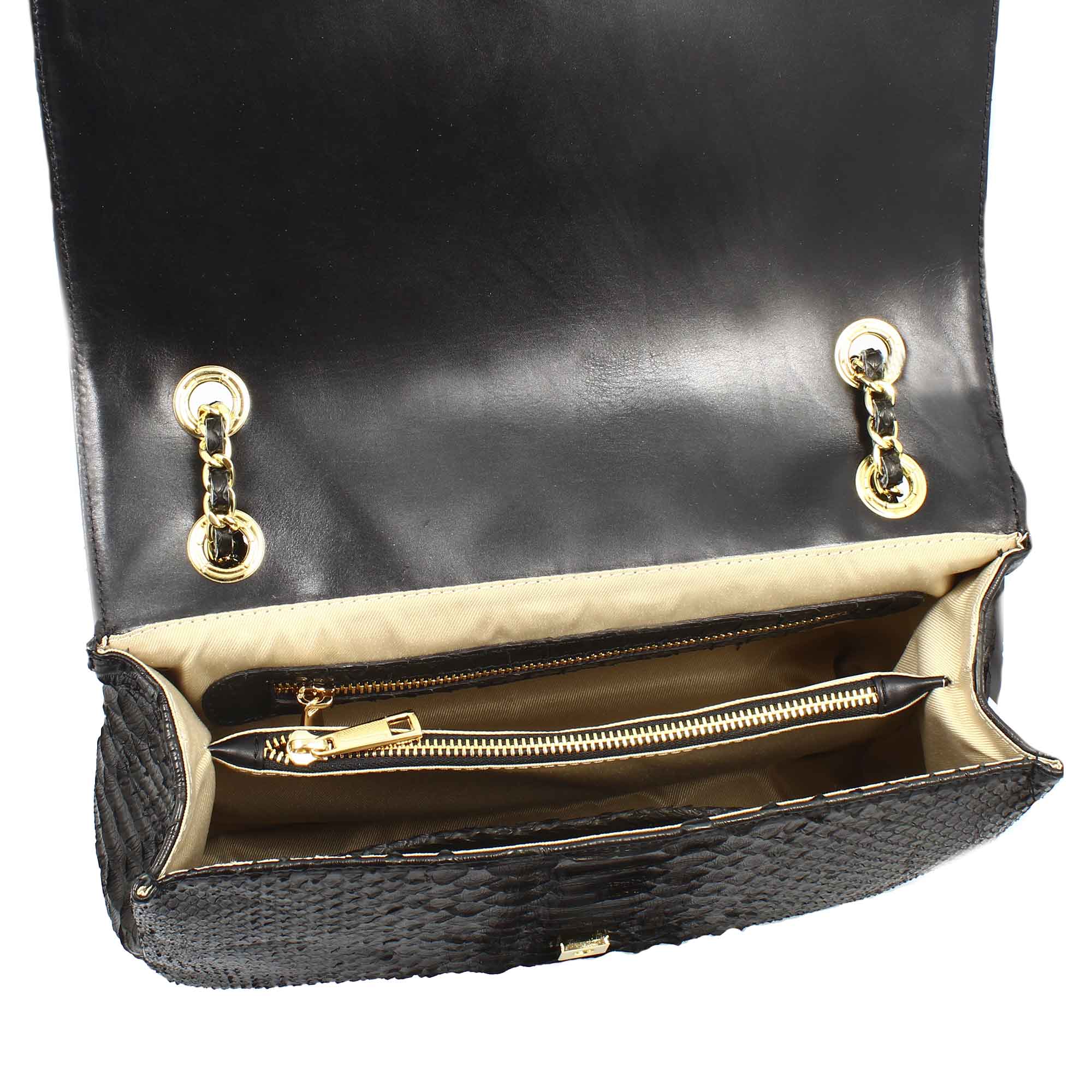 Leonardo Shoes borsa spalla donna pitone nero 21 cm