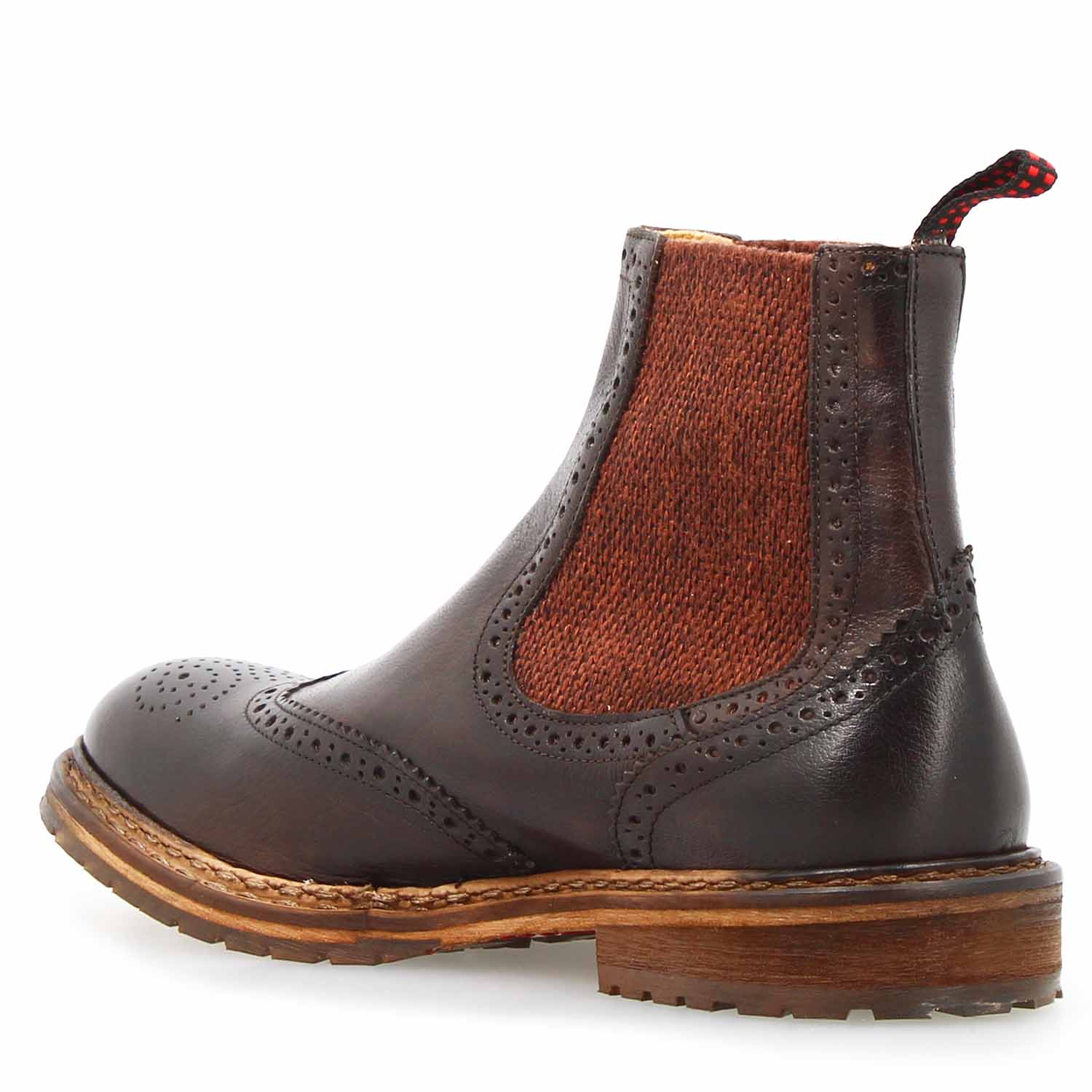 Leonardo Shoes Basilio stivaletto Chelsea pelle marrone scuro brogue