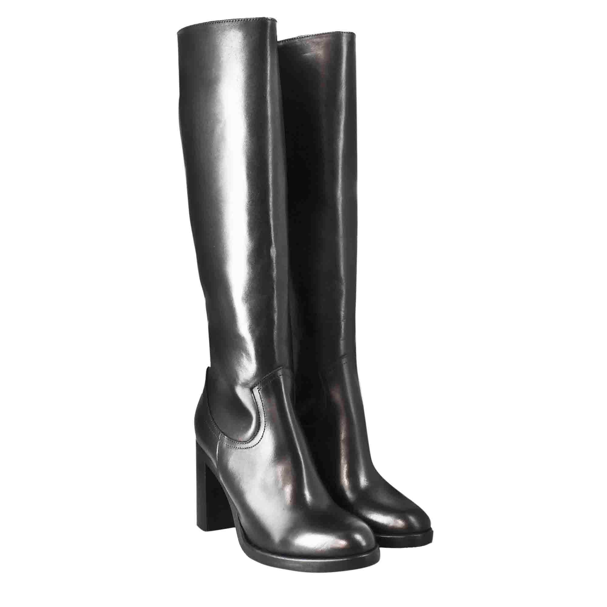 Leonardo Shoes Stivale Donna Tacco Alto Pelle Nera