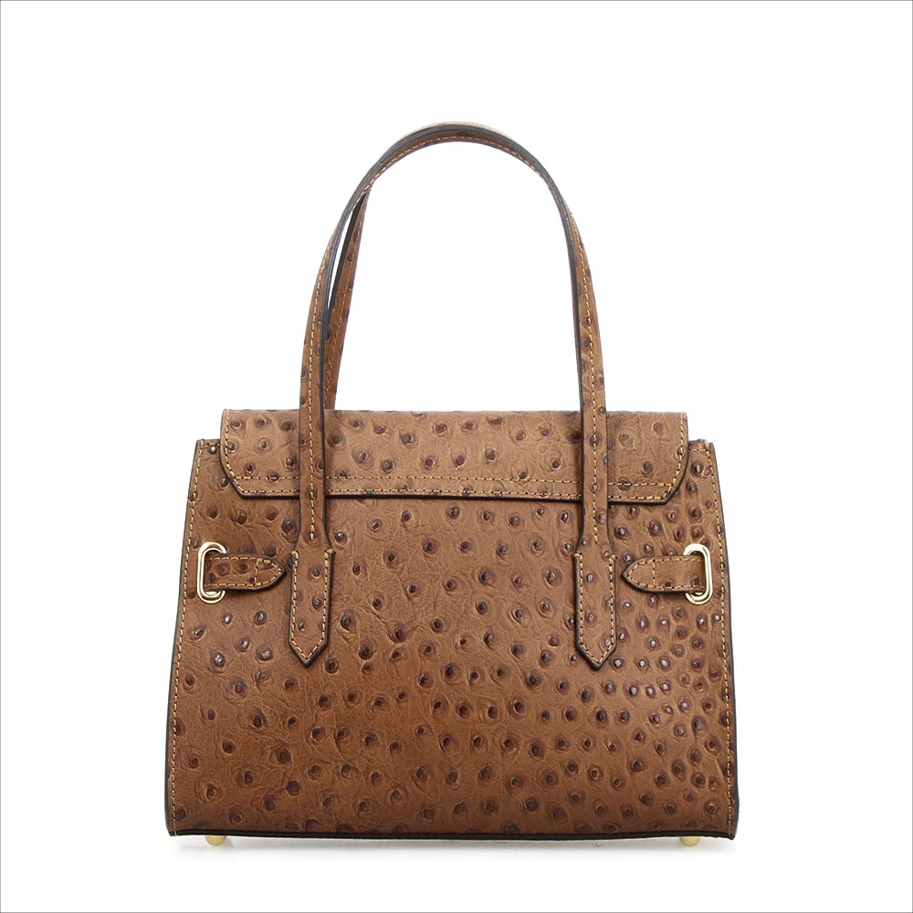 Leonardo Shoes Rosetta M Borsa Mano Pelle Marrone Stampa Struzzo