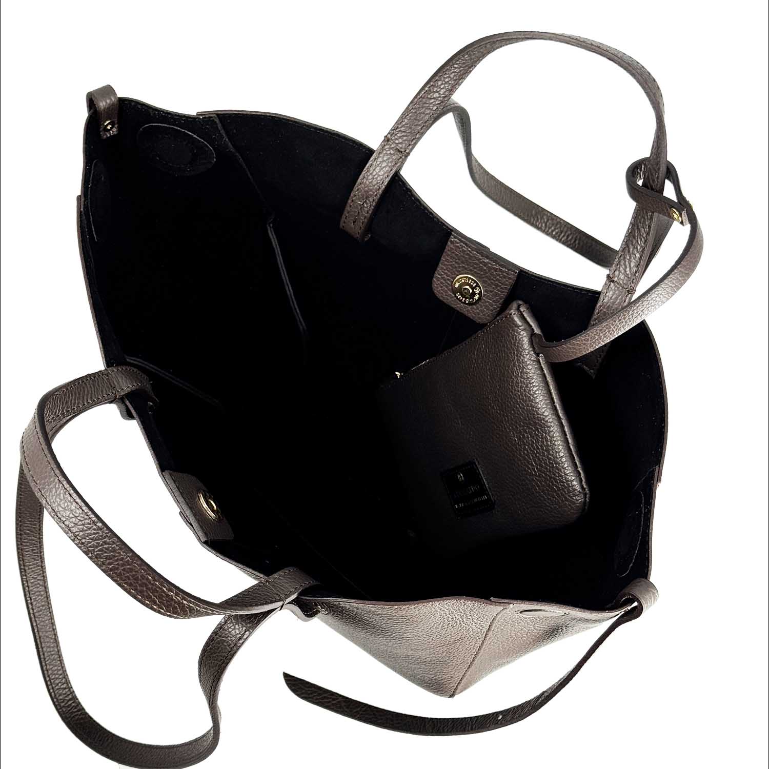 Leonardo Majestic L shopper pelle marrone scuro pochette