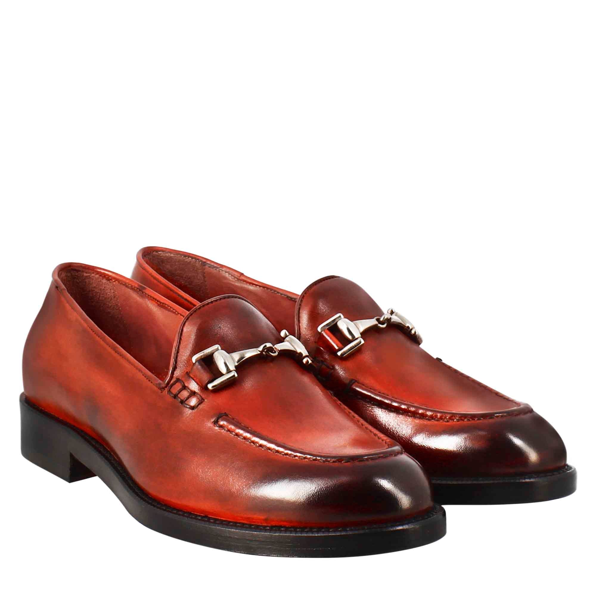 Leonardo Shoes Mocassini Donna Pelle Rosso con Fibbia