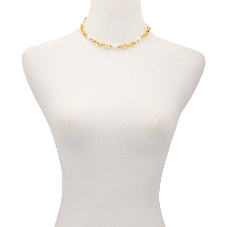 Vince Camuto collana perle dorate donna chiusura barilotto