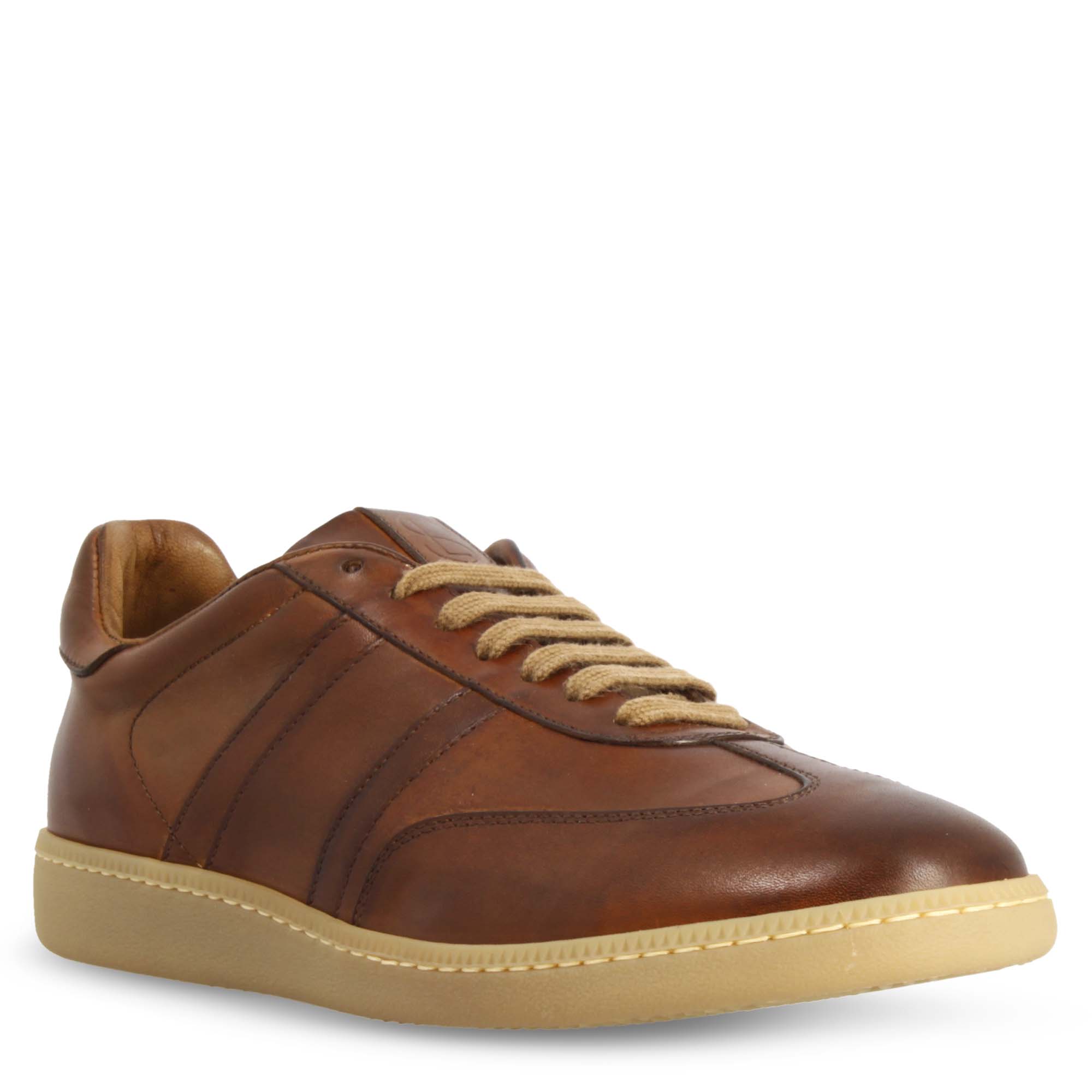 Leonardo Shoes Sneakers Uomo Bizantino Marrone pelle lacci